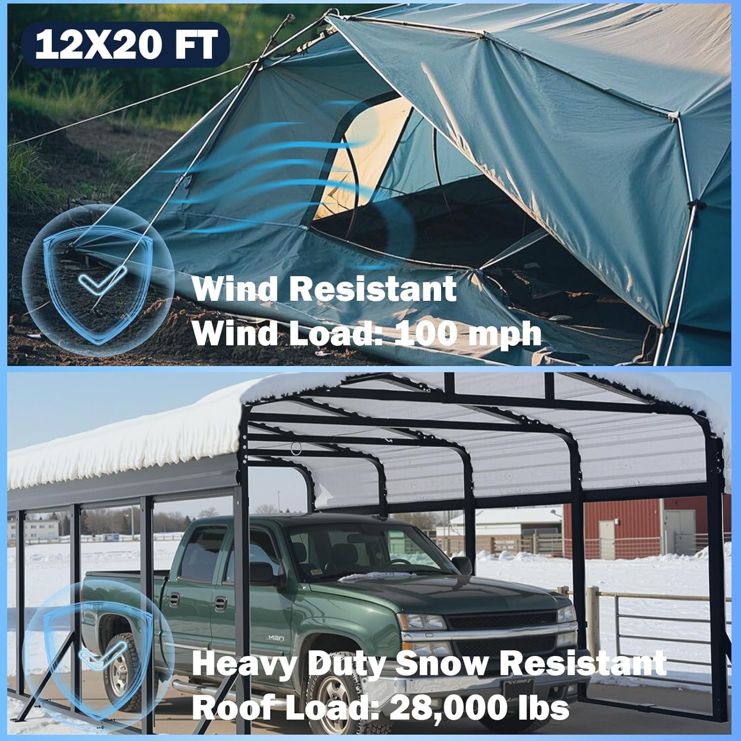 12X20 FT Metal Carport, Heavy Duty Cart Ports with Reinforced Galvanized Carports, Outdoor Weather Resistant Carport Canopy, Upgrade Car Port for Boats, Cars, Trucks, and Tractors