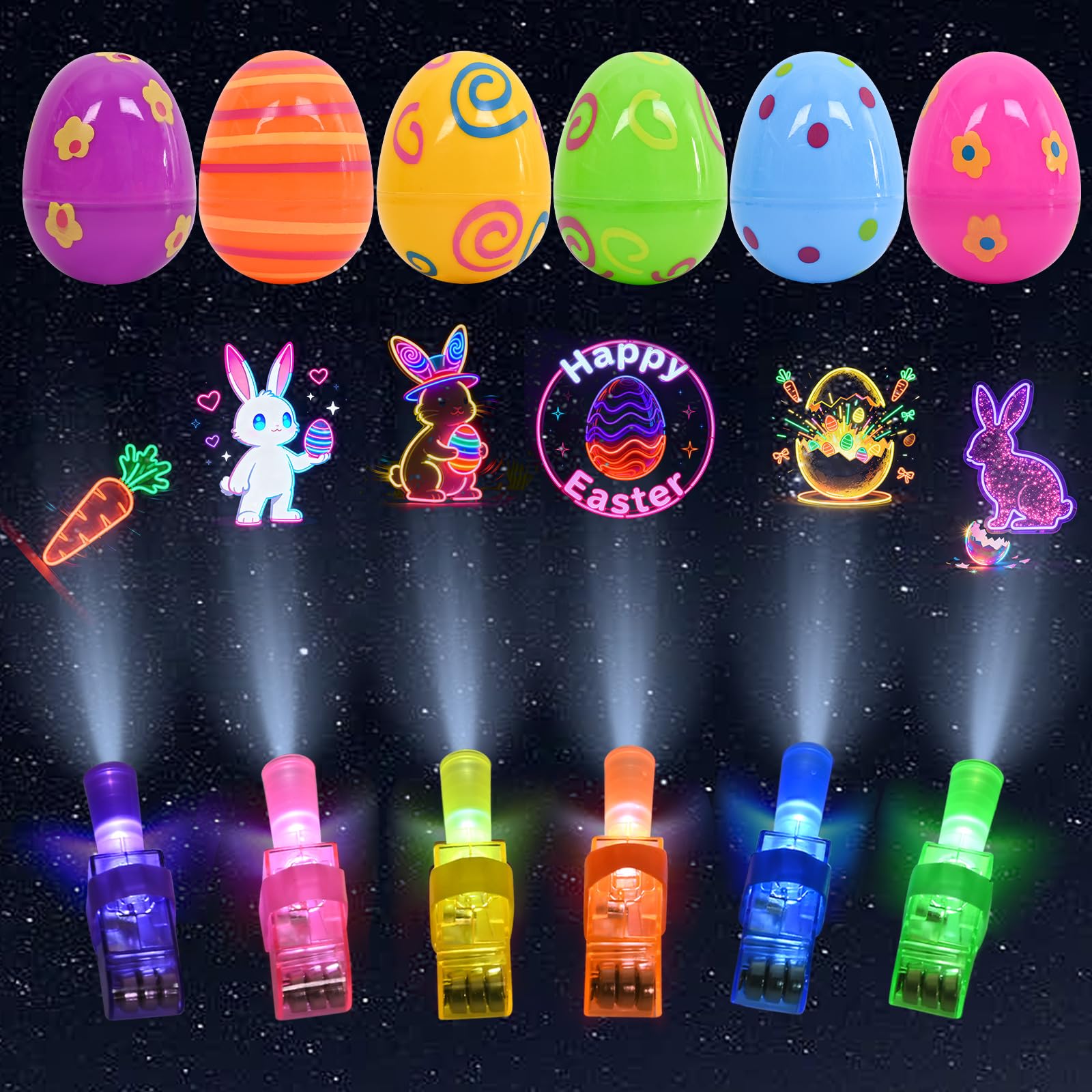 Œufs de Pâques lumineux pour enfants - Lot de 6 avec lumière doigt, décoration Pâques plastique