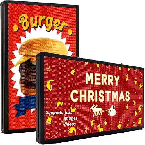 P6 Programmable Scrolling LED Sign Display 40"x17", Custom Outdoor Led Digital Sign for Business, Waterproof IP65 LED Digital Signage Support Text/Image/Video, WIFI & USB Control, Electronic Message Board