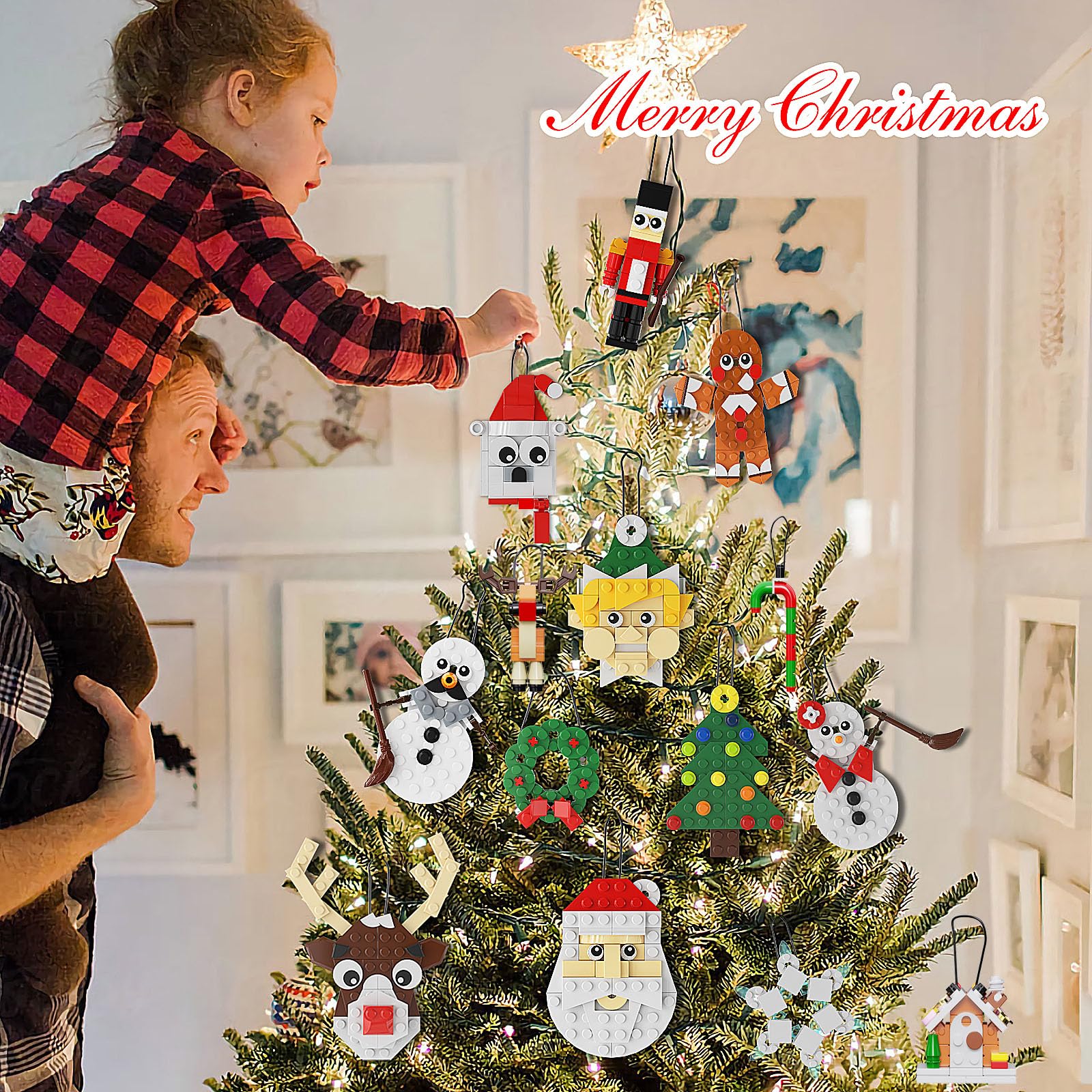 Christmas Tree Ornaments Building Bricks Kit, 14-in-1 Decorative Hanging Ornaments Building Toys Santa, Snowman, Gingerbread - Image 3