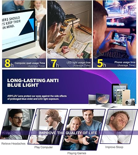 Miniatura 6 de ANYLUV Gafas de luz azul para hombre, lentes de fibra de carbono mejoradas para computadora de juegos para hombres y mujeres, lentes transparentes