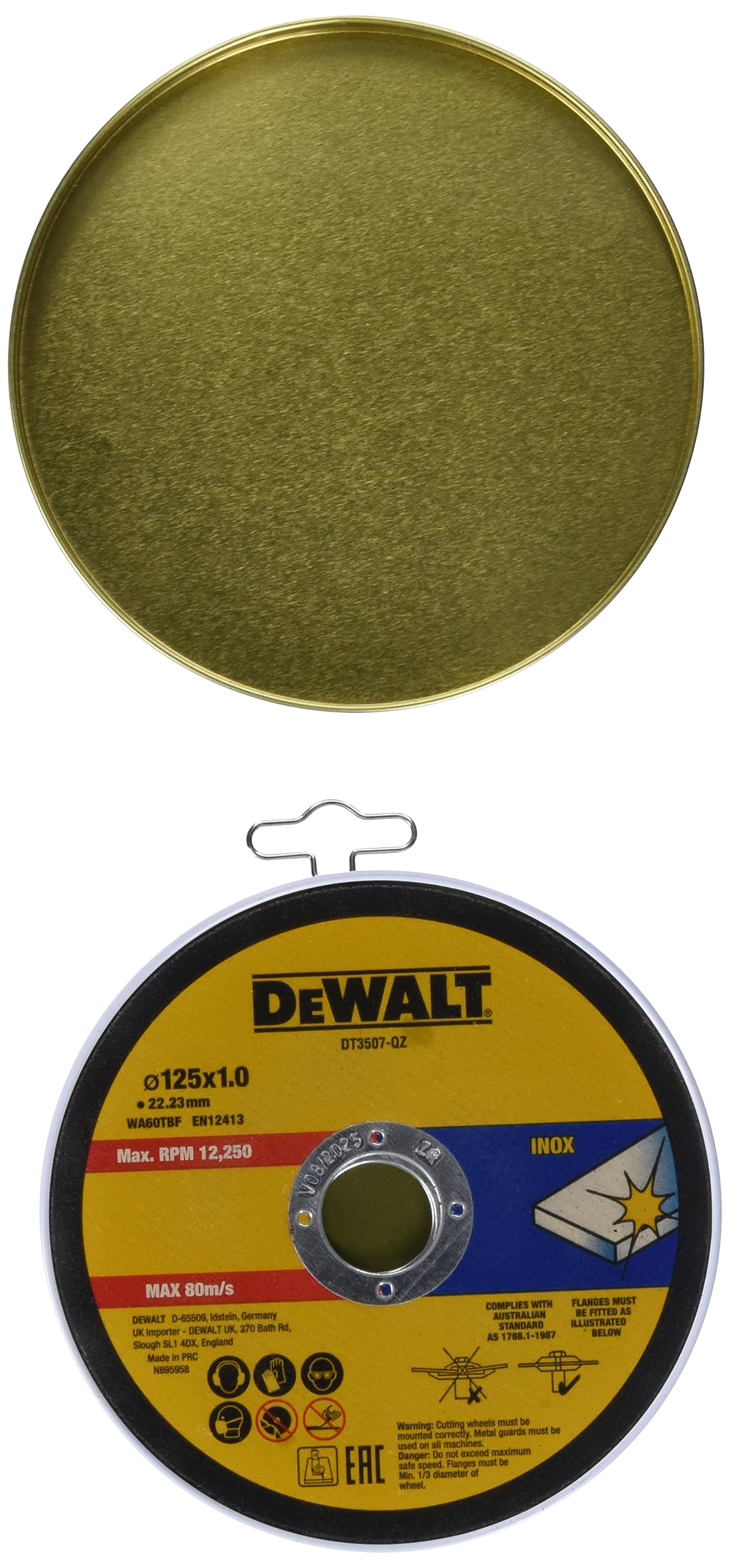 DEWALT Coffret de 10 Disques Pour Meuleuse - Dimensions 125 mm x 1 mm - Matériau de Disque Robuste en Étain - Pour Acier Inoxydable - Convient pour une Utilisation Professionnelle, DT3507-QZ