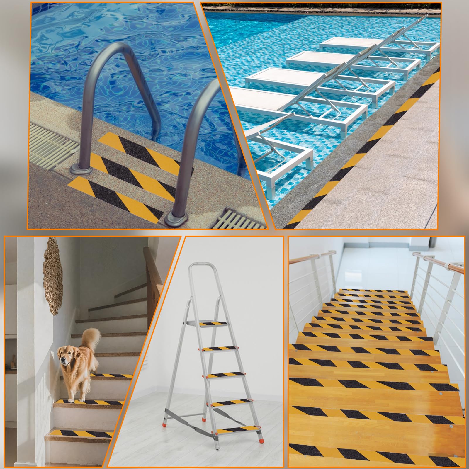 2 rollos de tiras antideslizantes, 50 mm x 10 m, con raspador y tijeras, cinta antideslizante para escalones antideslizantes en interiores y exteriores, color negro y amarillo