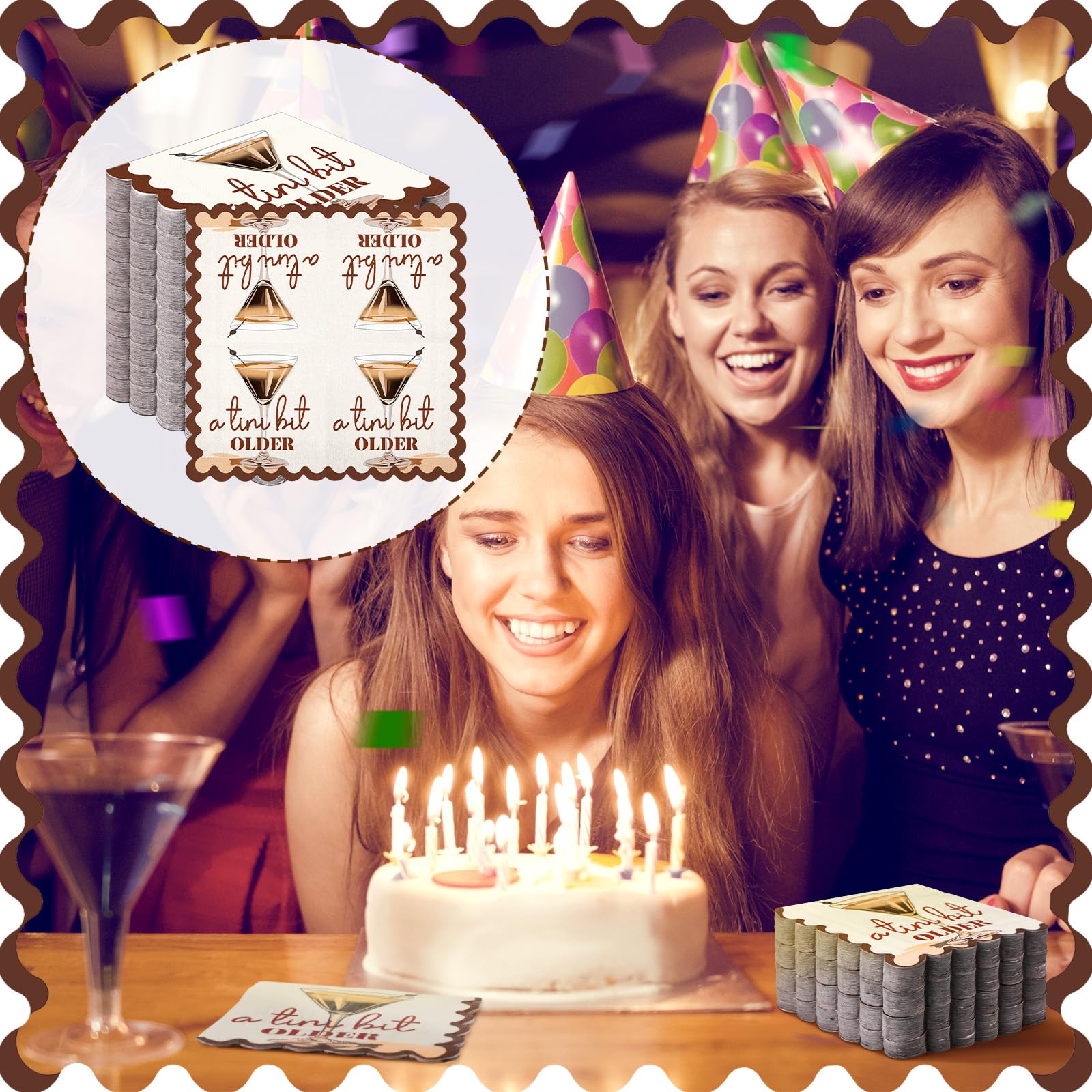 HunnmingRe 150 servilletas de papel desechables con texto "A Tiny Bit Older", suministros de fiesta de Martini, suministros para fiestas de Martini, cumpleaños, boda, despedida de soltera, despedida