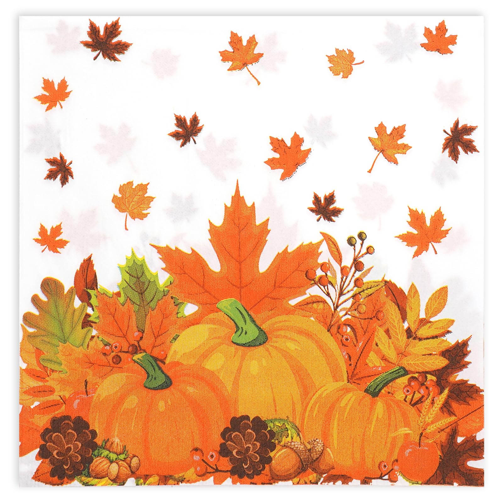 Jovialix Disposable Fall & Thanksgiving Paper Napkins - 80 Pack Autumn Harvest Cocktail Napkins with Pumpkins, Maple Leaves - Fall Party Supplies for
