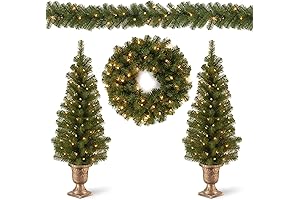National Tree Company Christmas Bundle: Wreath, Garland, and Two Pre-Lit Entrance Trees
