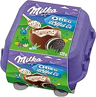 Ovo de Páscoa de Colher Milka Spoonable Creme e Oreo 128g (4 unidades de 32g cada) + Colher de Madeira