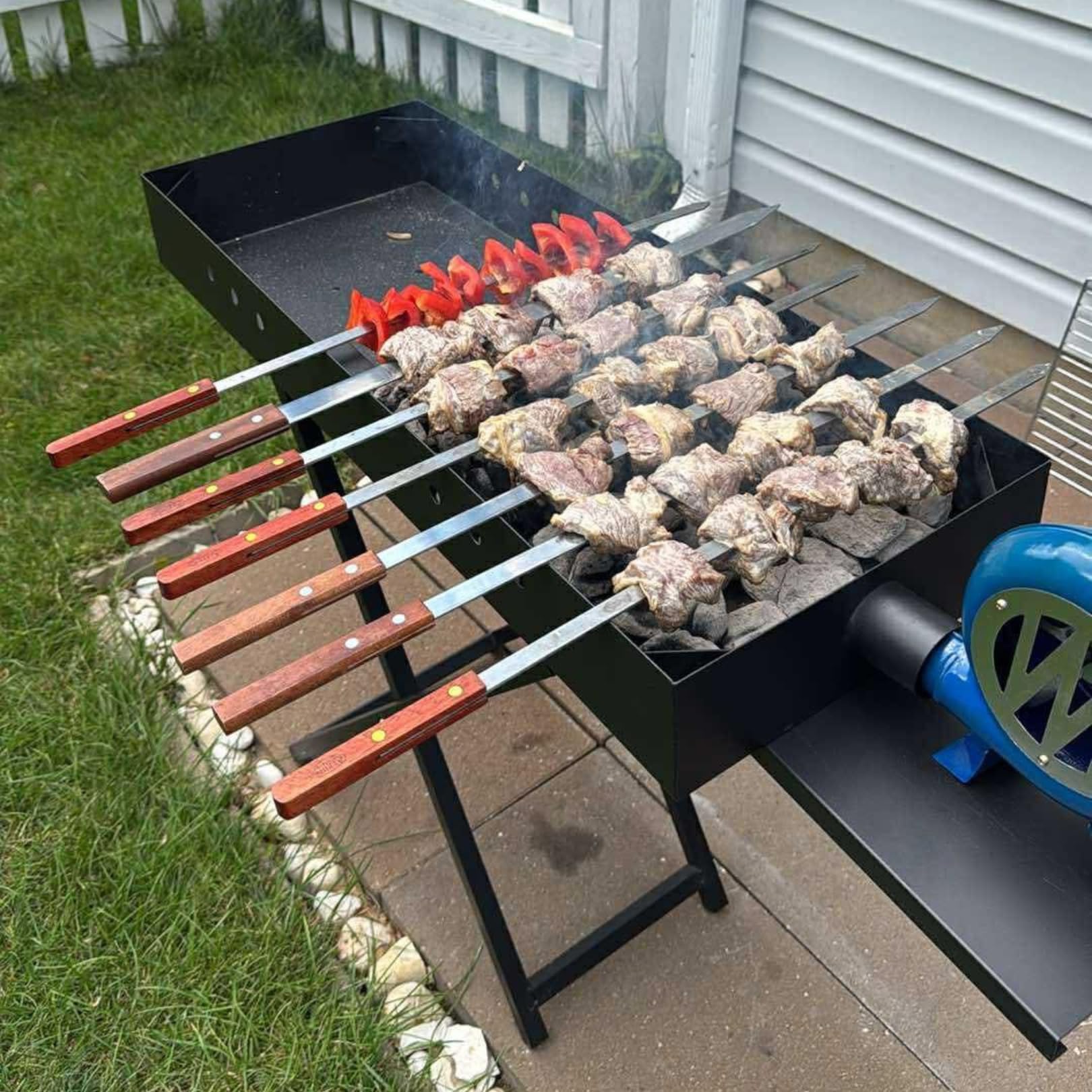 Wysokiej jakości szpikulce do grilla ze stali nierdzewnej, do grilla na zewnątrz, szpikulec, widelec do grilla z uchwytem z litego drewna, do grillowania, kebob Koubideh, perski brazylijski kebab, 12 szt