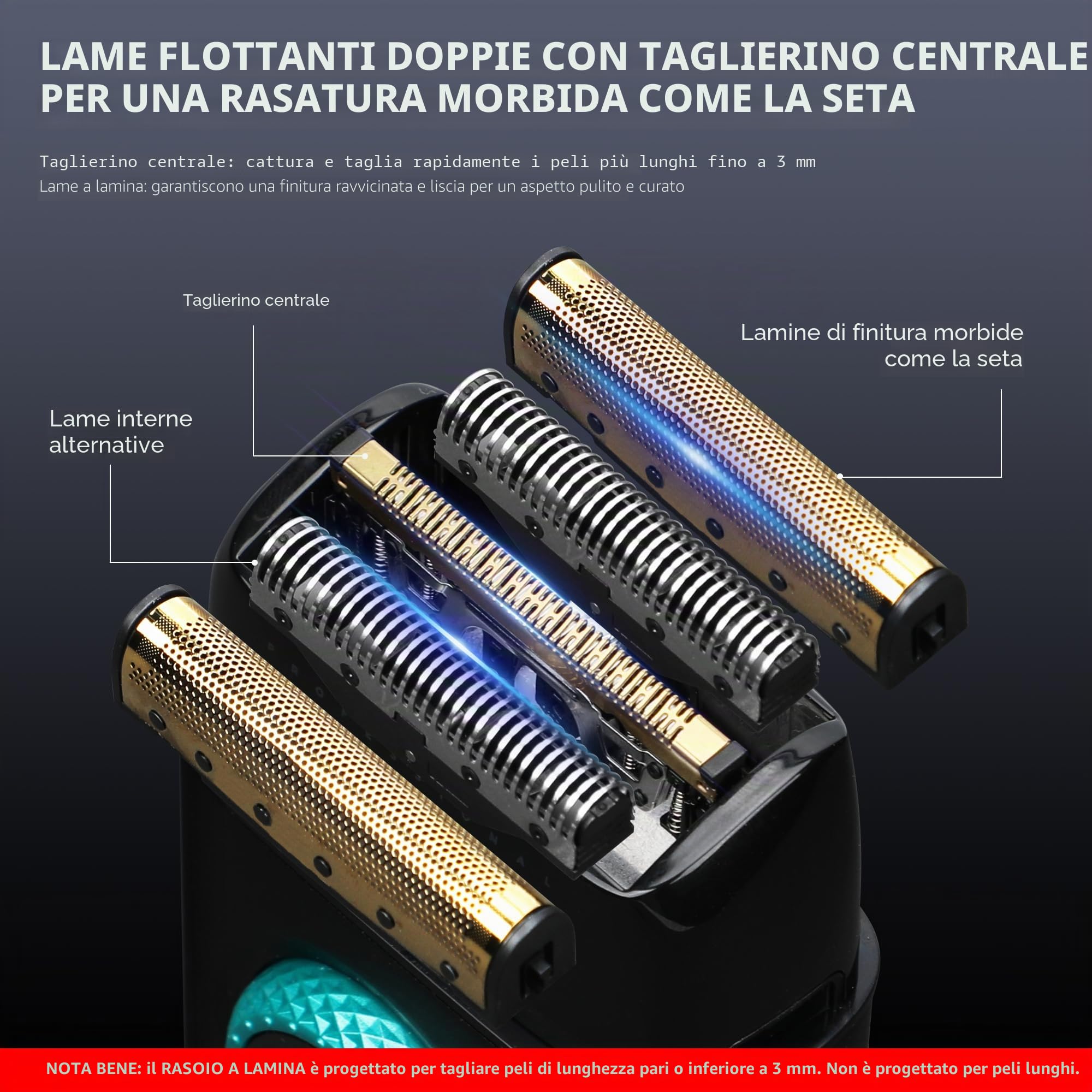 VGR Rasoio elettrico professionale per uomo, viso, barba, collo, pelle sbiadita e testa calva, ricaricabile USB-C senza fili, doppia lamina di titanio galleggiante, 21 velocità 7000-9000 giri/min