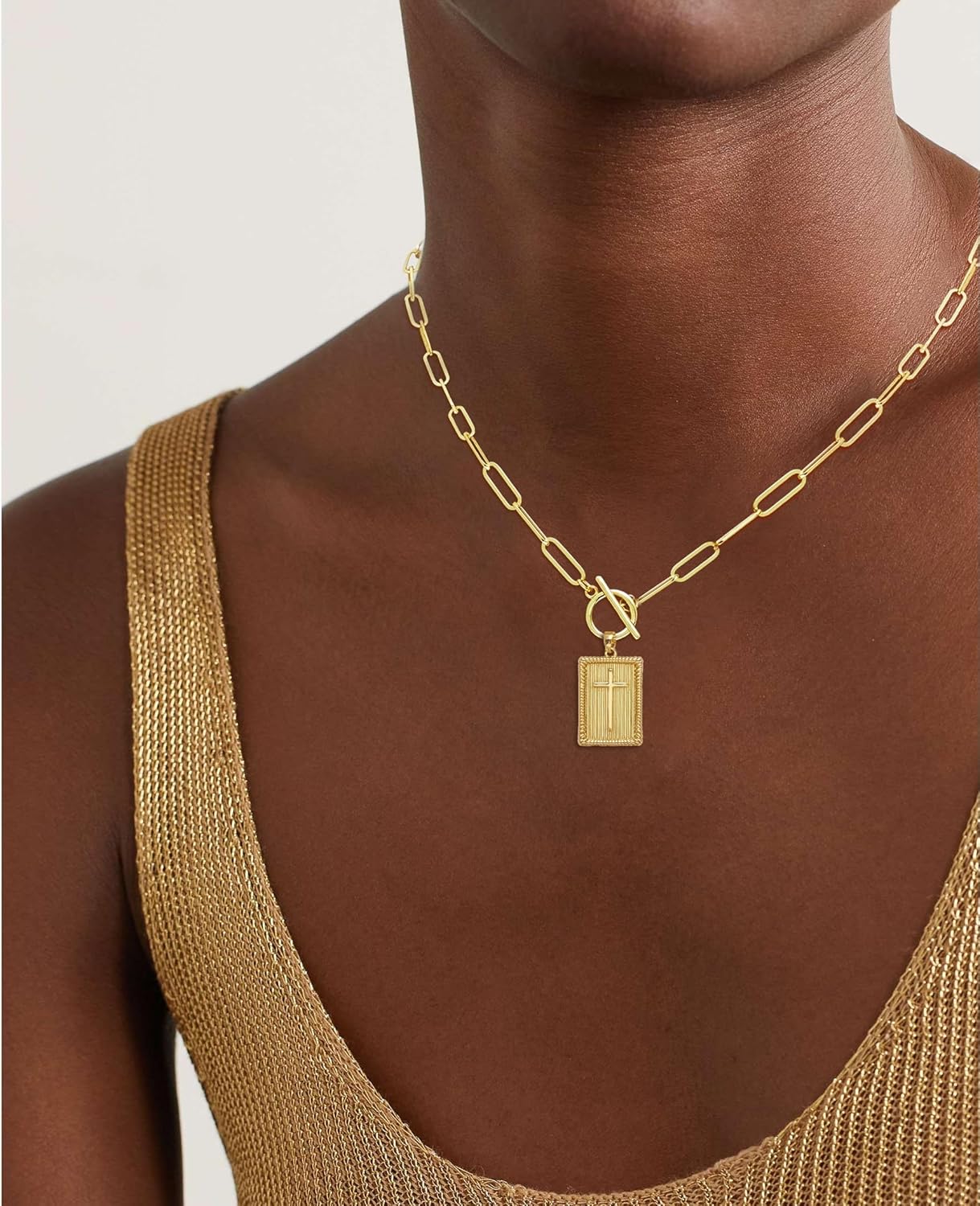 Cross Necklaces for Women, Paperclip Cross Pendant Necklace Toggle Clasp Cross Charm Necklace Dainty Gold Necklaces for Women Trendy Baptism First Communion Religious Jewelry Gift for Faith - Image 5
