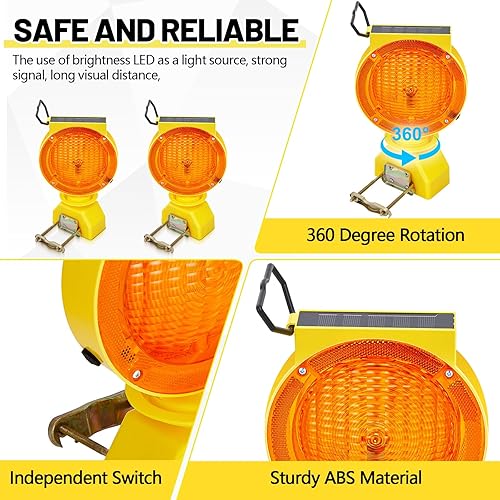 Miniatura 5 de Kittmip 4 luces solares intermitentes de tráfico luces solares de advertencia industrial de advertencia de tráfico de seguridad de barricada