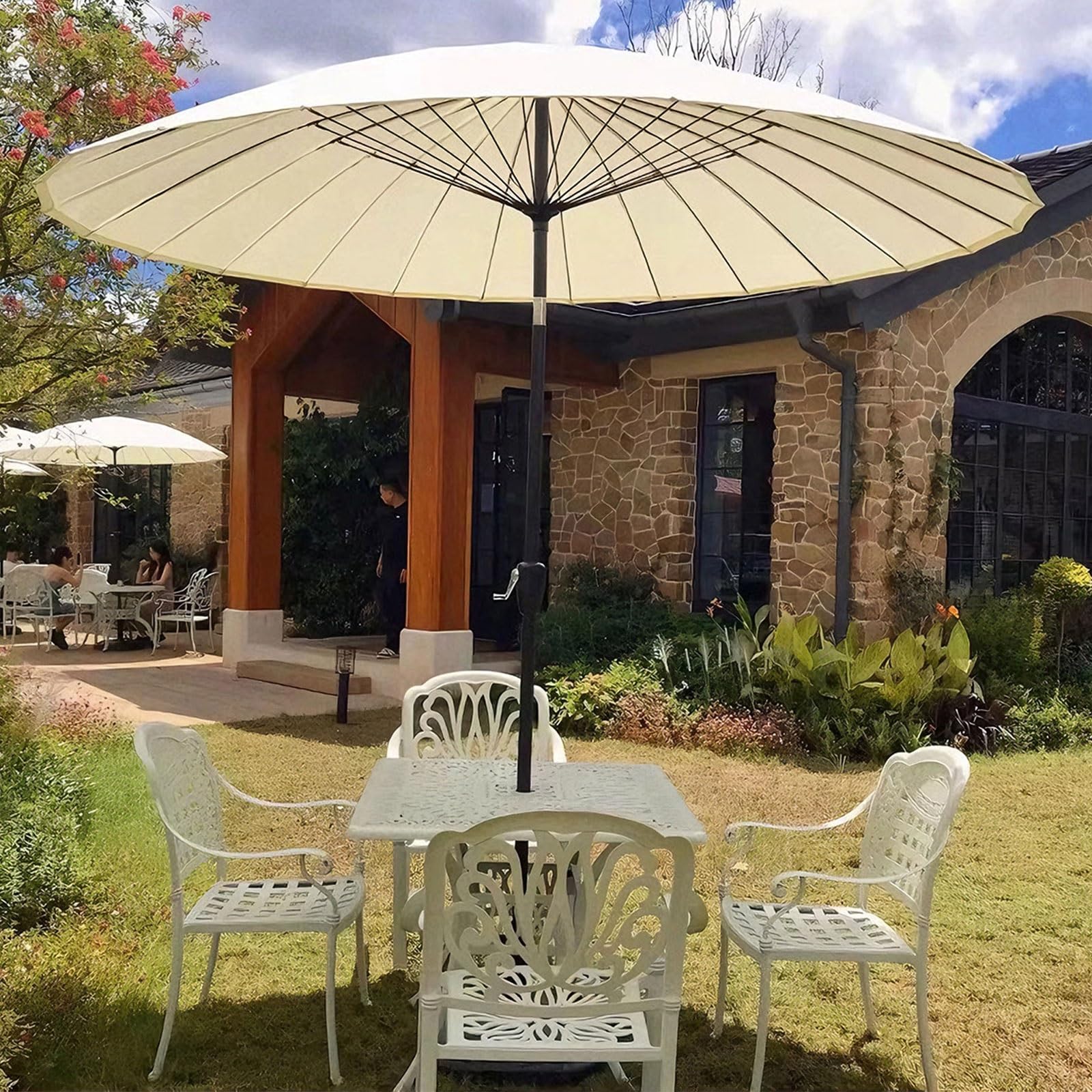 Parasol tarasowy na targ, wytrzymały, wiatroszczelny parasol ogrodowy z przyciskiem nachylenia i korbą, osłona przeciwsłoneczna UV50+, na basen, na podwórko, kemping 2,5 m