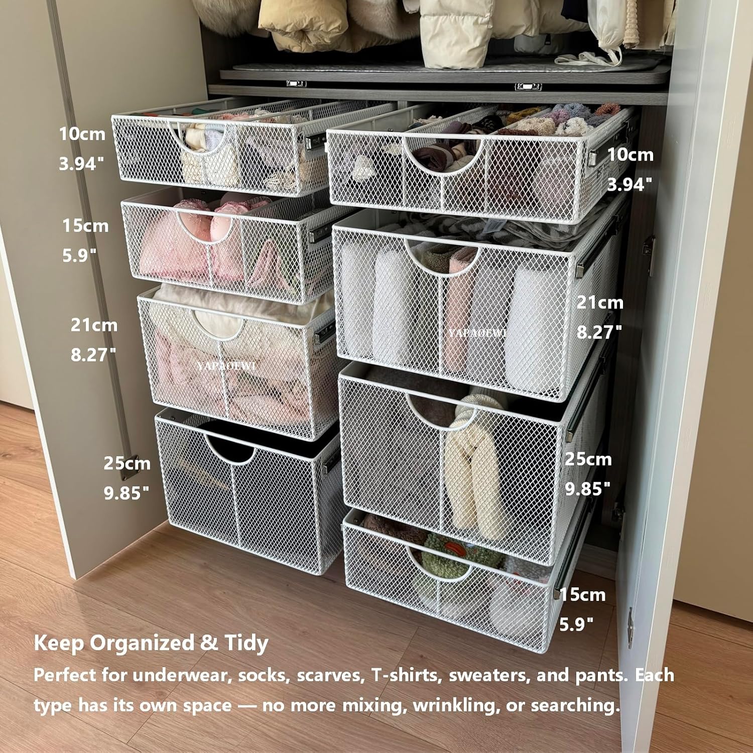 Pull Out Closet Drawer for Clothes | Sliding Wire Basket for Wardrobe Cabinets | Roll Out Storage Organizer | Side Mounting | for Home, Kitchen,Pantry
