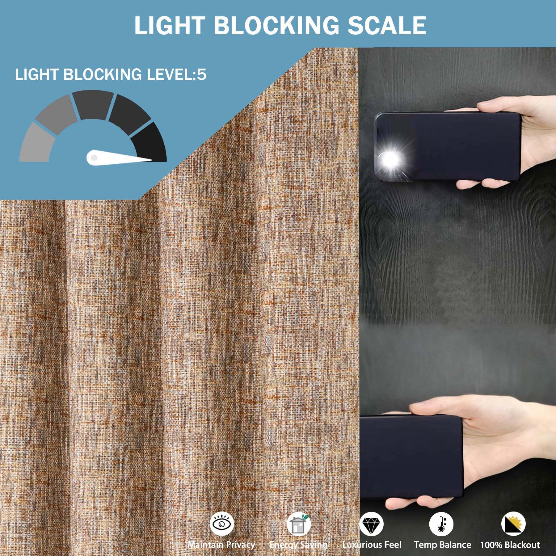 always4u Lot de 2 Rideaux 100% occultants, Rideau Thermique de Style Campagne Anti-Froid, Rideaux en Lin mélangé texturé à œillets pour Chambre à Coucher, Salon, Beige Biscotti, 140x245 cm