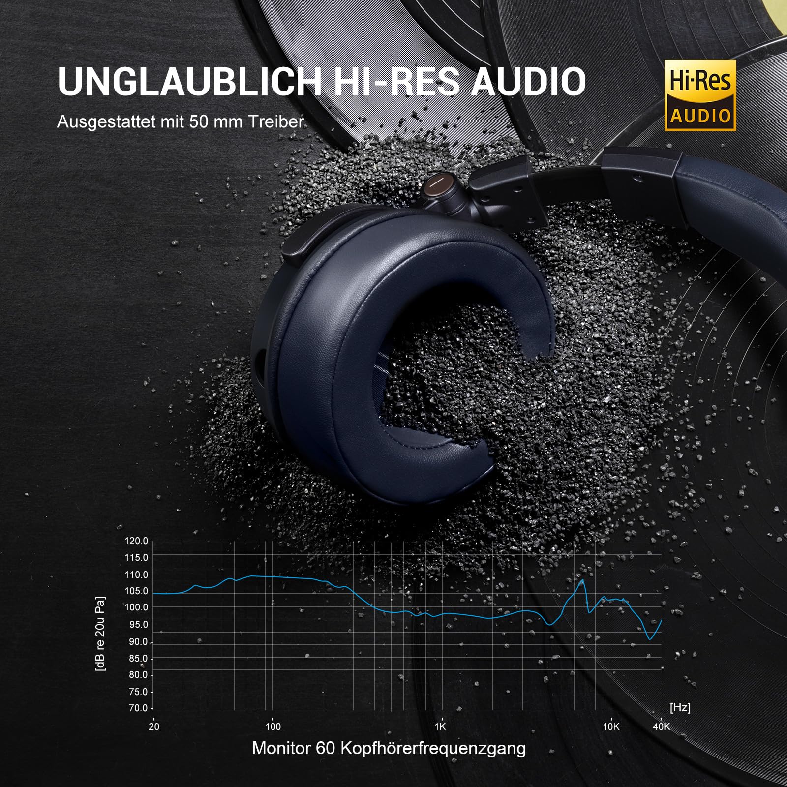 OneOdio Kopfhörer mit Kabel, Monitor 60 Professioneller geschlossener Studio Kopfhörer 38 Ohm, Kopfhörer Over Ear mit 50mm Treiber Hi-Res Audio, Abnehmbares Kabel(3.5mm/6.35mm), für Podcast, Handy, PC