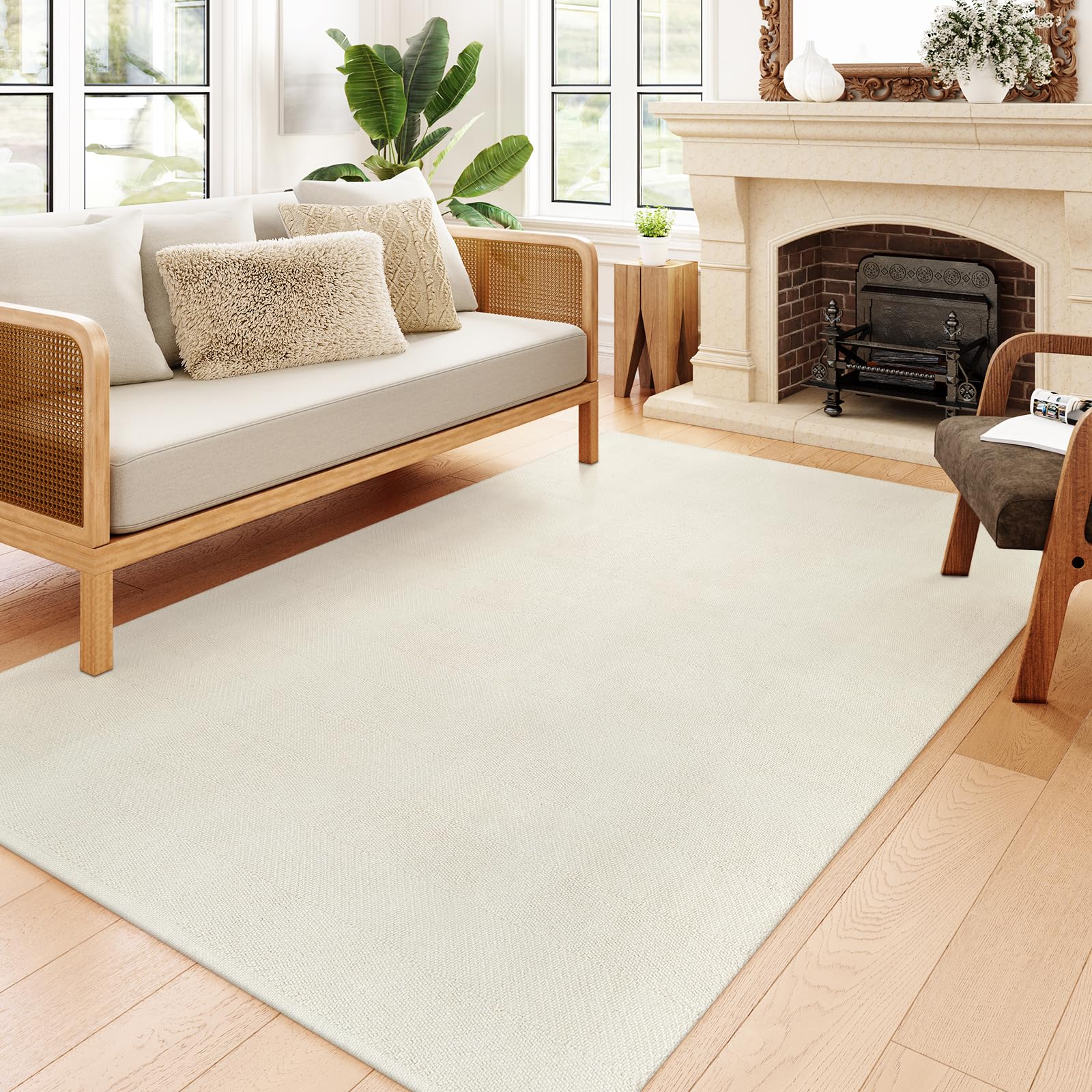 Photo 1 of Collive Boho Rugs for Living Room 5X8ft, Washable Area Rug Woven Cotton Rugs for Bedroom, White Braided Rug Farmhouse Carpet for Dining Room Nursery Room, Outdoor Rug for Patio Balcony Courtyard Decor