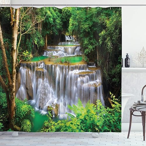 Miniatura 79 de ambesonne Decor Collection tela de poliéster cortina de ducha de baño Gris Verde,Verde coco.,Fucsia Beige,Rosa y blanco,Ámbar Bronceado Gris,Manzana