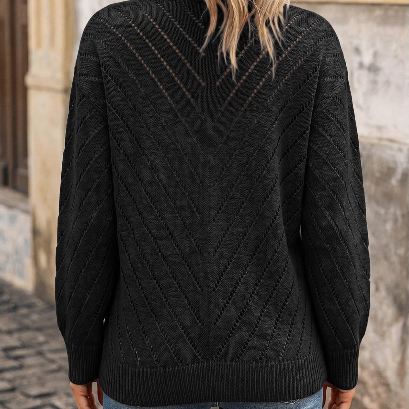 Maglione Donna Scollo V Traforato Spalla Caduta Casual