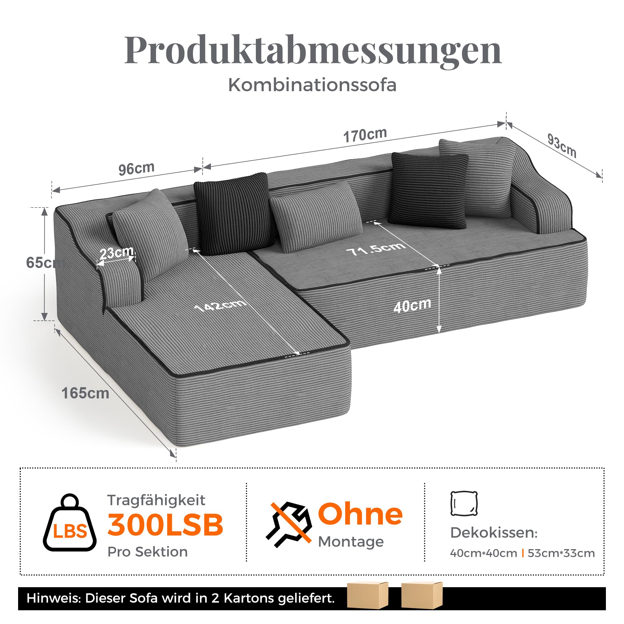 ALPHA HOME Ecksofa mit Schlaffunktion, L-Form Boneless Couch