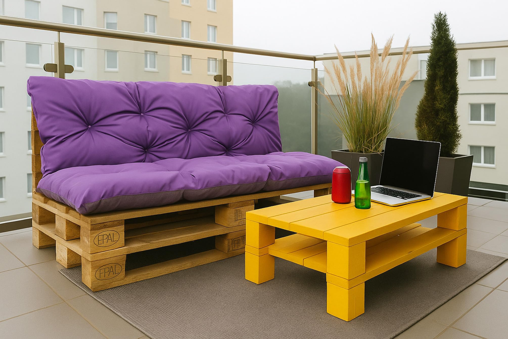 Cuscini pallet, Cuscini per pallet esterni/Cuscino Euro Pallet, Cuscino Divano, Cuscino Soggiorno da Giardino (Set:120x80+120x60cm, Viola)
