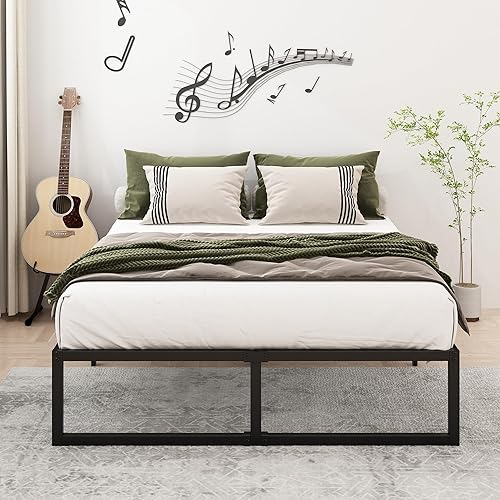 Miniatura 4 de Base de cama de 16 pulgadas tamaño King resistente, plataforma de metal resistente con listones de acero, no necesita somier, sin ruido, fácil