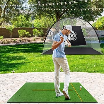 COSTWAY Golf Hitting Mat, 5 x 3 FT/5 x 4 FT Artificial Turf Mat with 2 Rubber Tees and 2 Alignment Sticks, Golf Training Mat for Home Backyard Garage