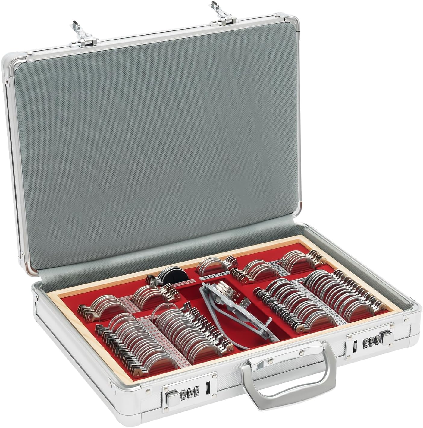 Optical Trial Lens Set, 104 PCS Trial lens set, Trial Frame Metal Rim Ophthalmic lenses, w/Metal Rim Aluminum Case+Free Trial Frame