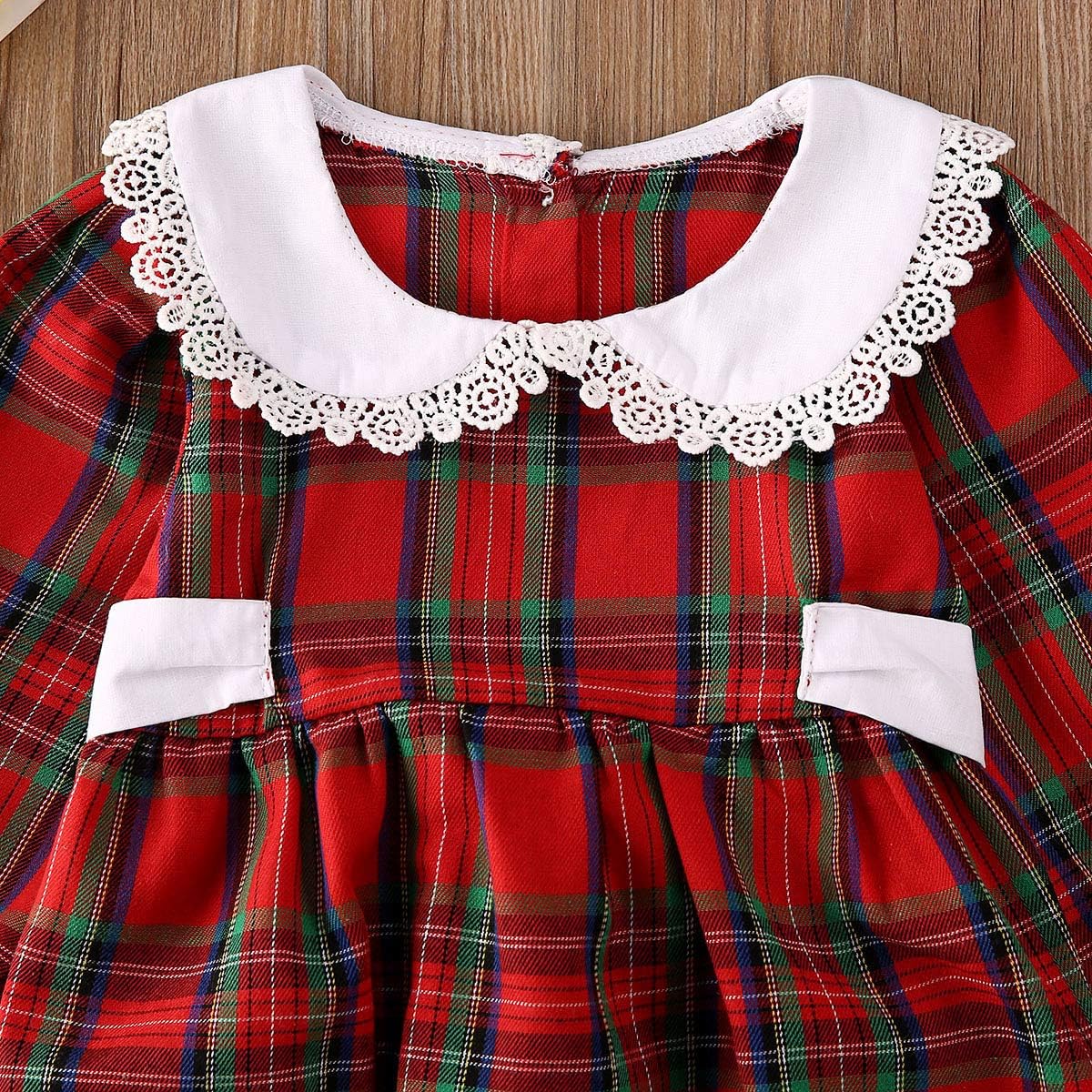 Baby Girl Christmas Dress Matching Newborn Girl Bodysuit Plaid Lace Princess Skirt Family Clothing