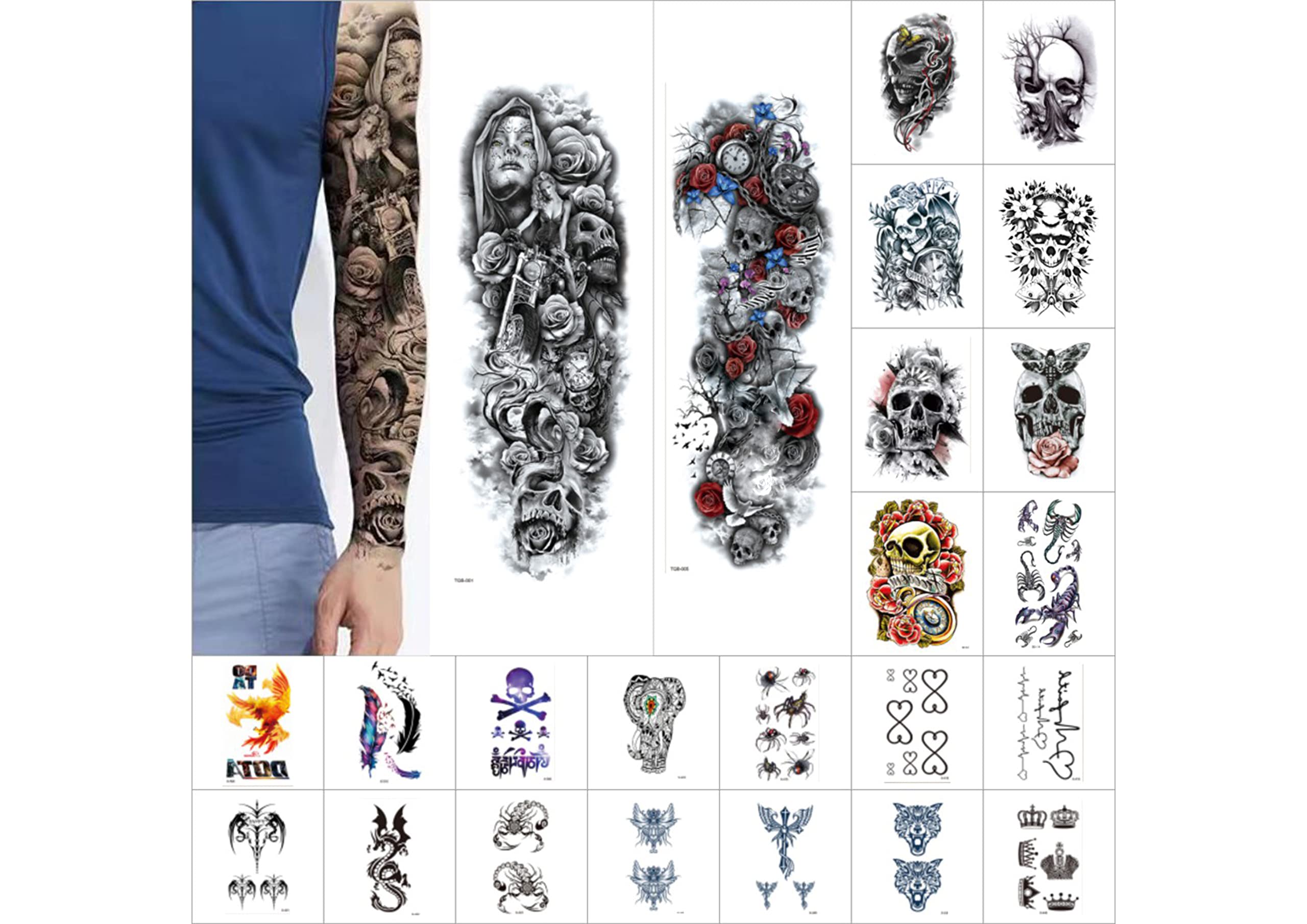 XYSQWZ 2 Temporary Tattoos On The Full Arm and 8 Waterproof Tattoos On The Half-Arm Shoulder, 14 Small Fresh Waterproof Tattoos, and Large Tattoo Stickers for Men and Women