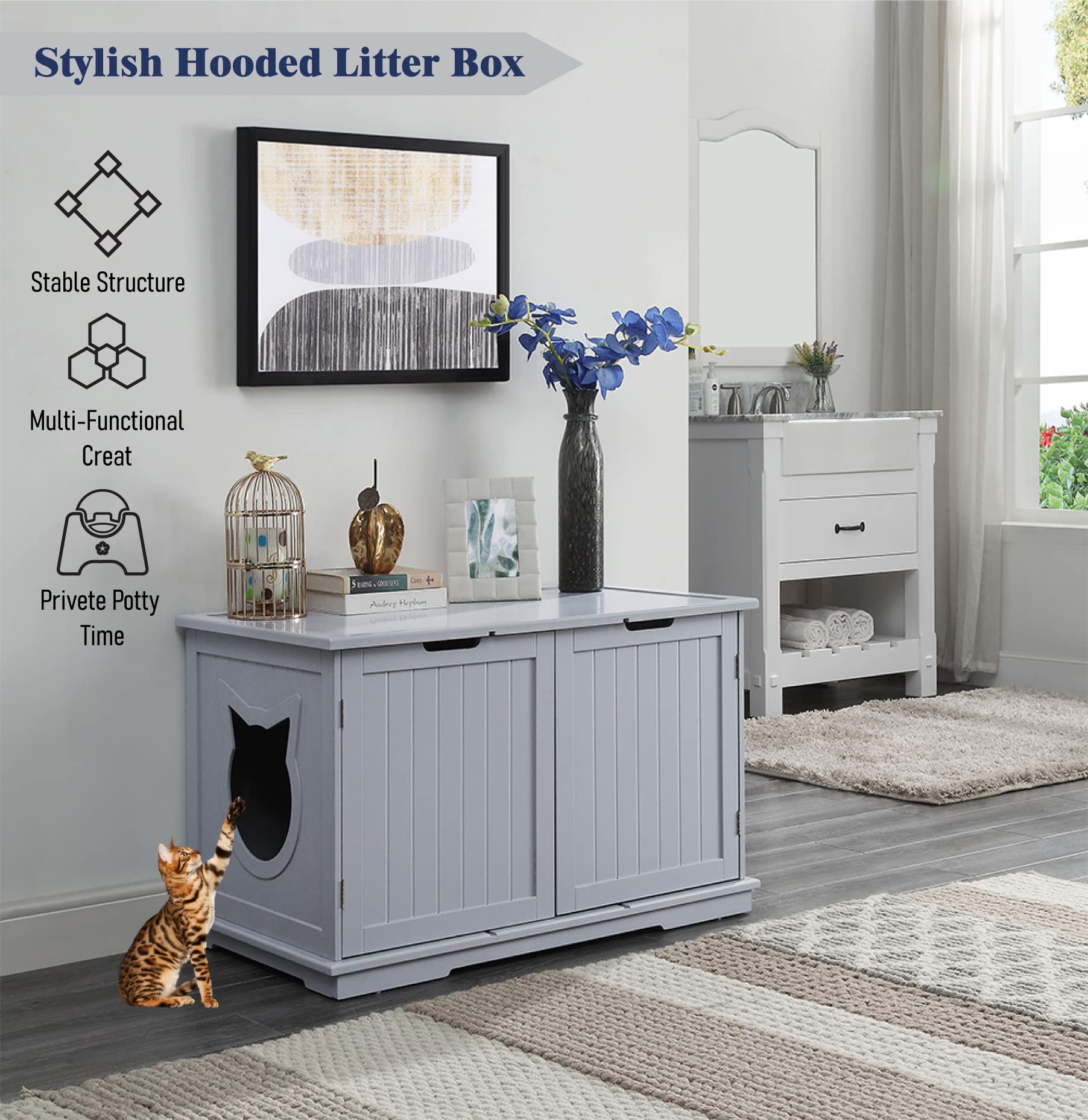 Sweet Barks XLarge Designer Cat Washroom Storage Bench Cat Litter Box