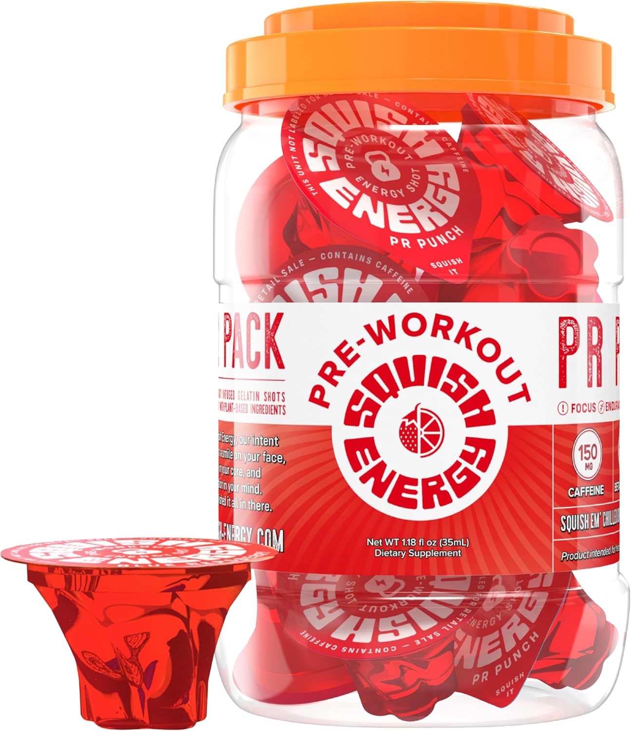 Squish Energy Pre-Workout Gummy Shots with Citrulline Beta-Alanine & Caffeine – Fast-Acting Energy Endurance & Pump Boost – Convenient On-The-Go Workout Gummies – Fruit Punch – 12 Count