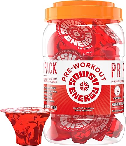 Squish Energy Pre-Workout Shots  Gel energético de acción rápida con cafeína, beta-alanina y citrulina  12 unidades de suplemento de