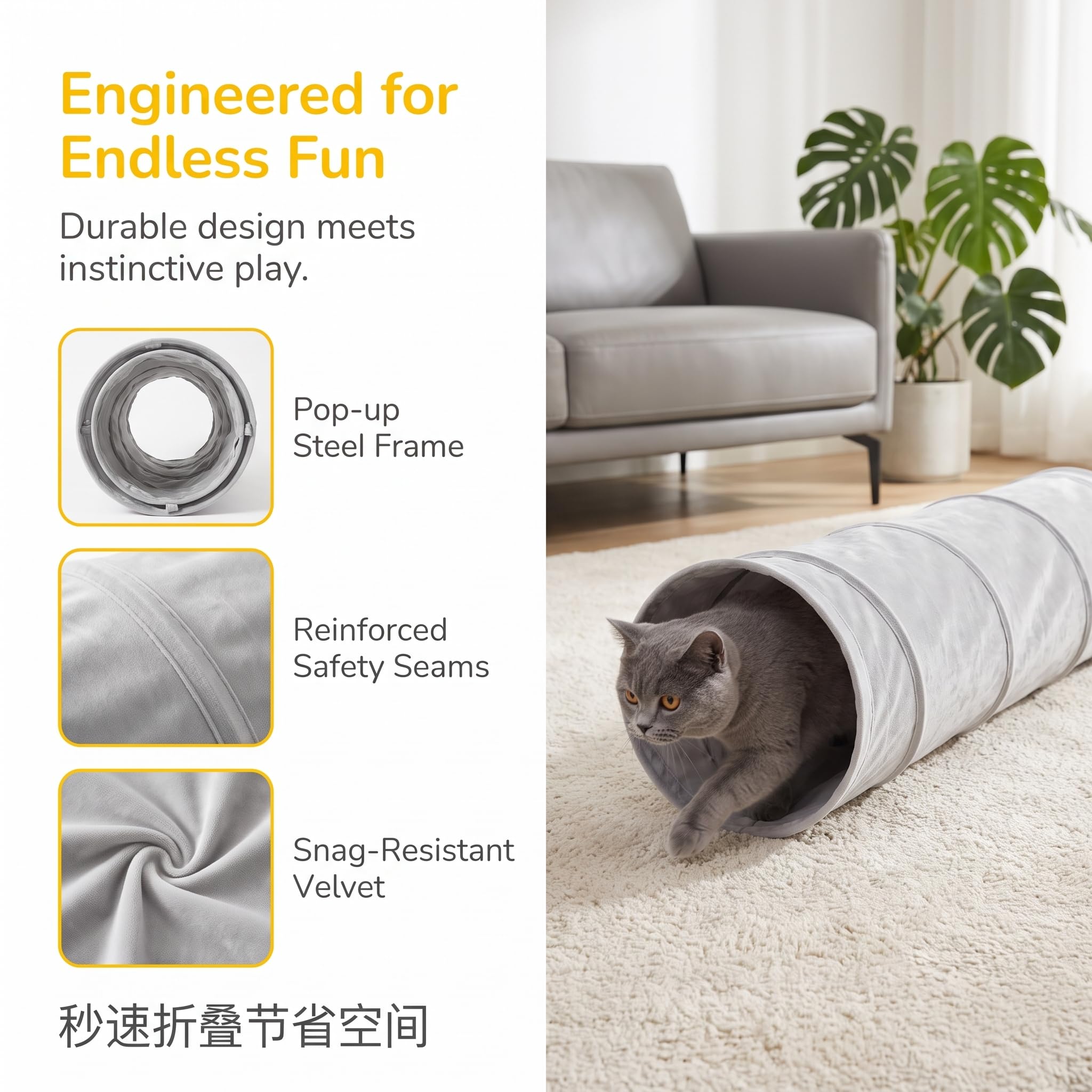Kitty Tunenel Katzen-Spielzeug, Zusammenklappbar (2PCS-Mixed) | Cattuntnel – Weiche Imitation Baumwolle Velvet Pet Play Tunnel | Interaktives Katzenspielzeug Für Katzen Und Kätzchen