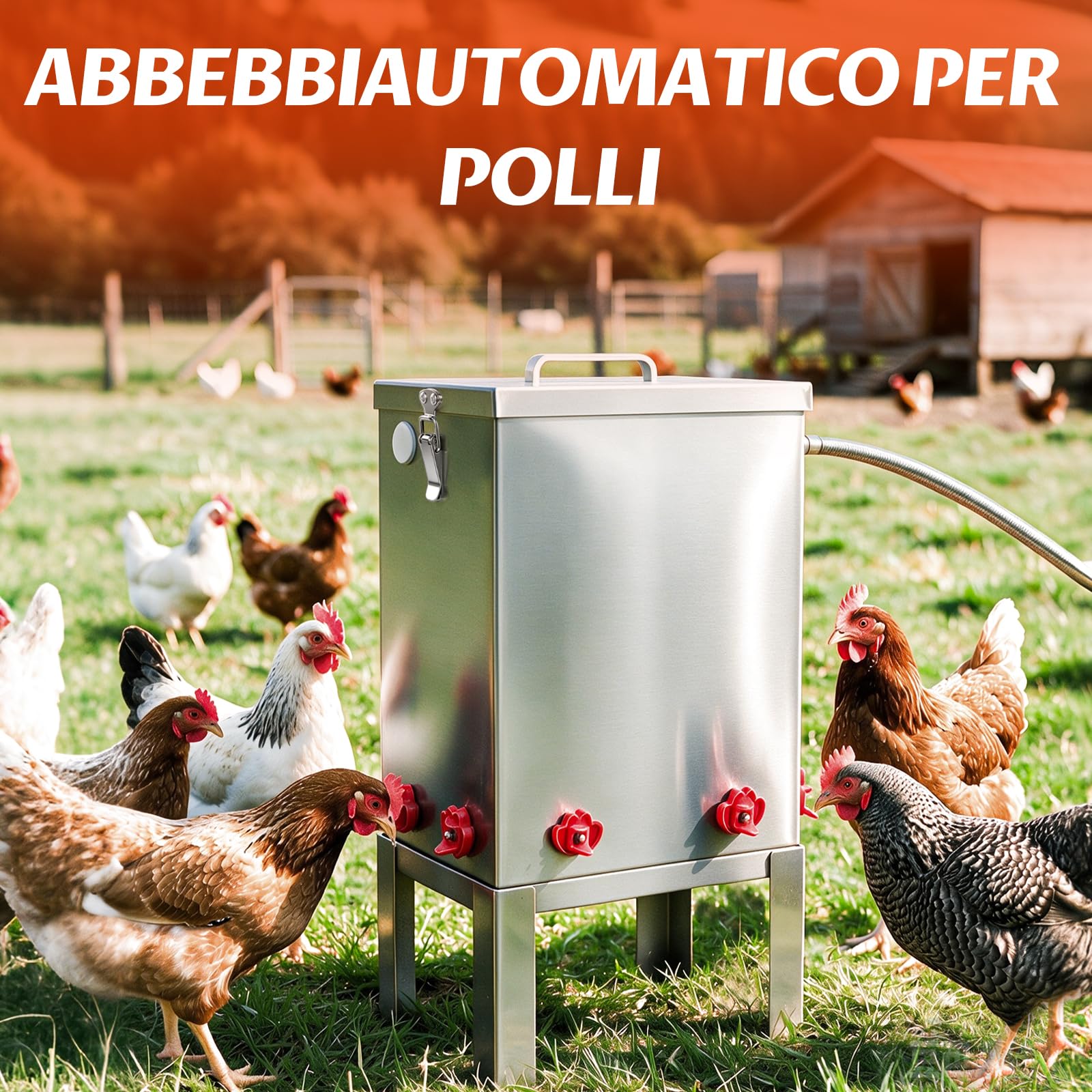 Abbeveratoio Automatico per Pollame 11L in Acciaio Inossidabile | con Valvola a Galleggiante, Supporto da Terra e Tubo di Collegamento, Abbeveratoio per Polli, Anatre e Quaglie