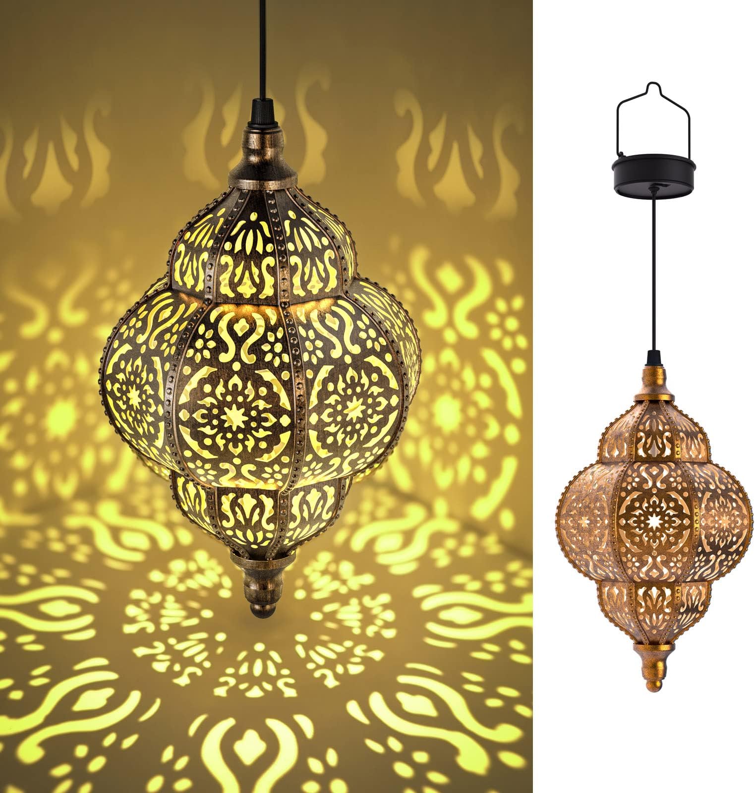 HapjoyHanging Solar Lights Outdoor Garden Decor Solar Lantern Waterproof Plastic Moroccan Outdoor Decorations for Patio Pathway Yard Backyard Garden Decorative (2 Pack, Bronze)