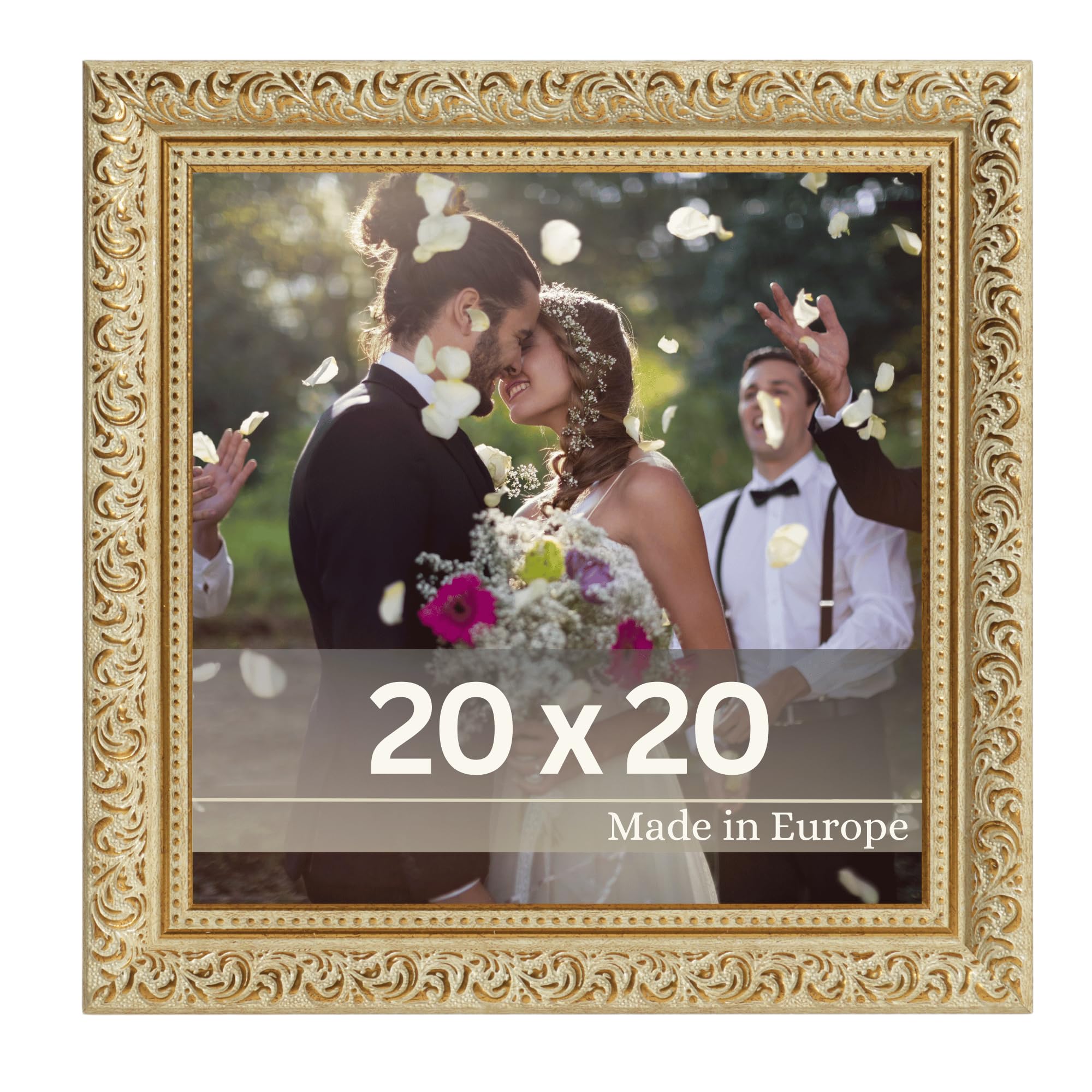 VictoR vintage Bilderrahmen „Rubens“ in 20x20 cm gold grün - Leiste: 30x20mm - Echtglas - Fotorahmen barock - antik - Bilderrahmen 20x20 gold - Quadratisch