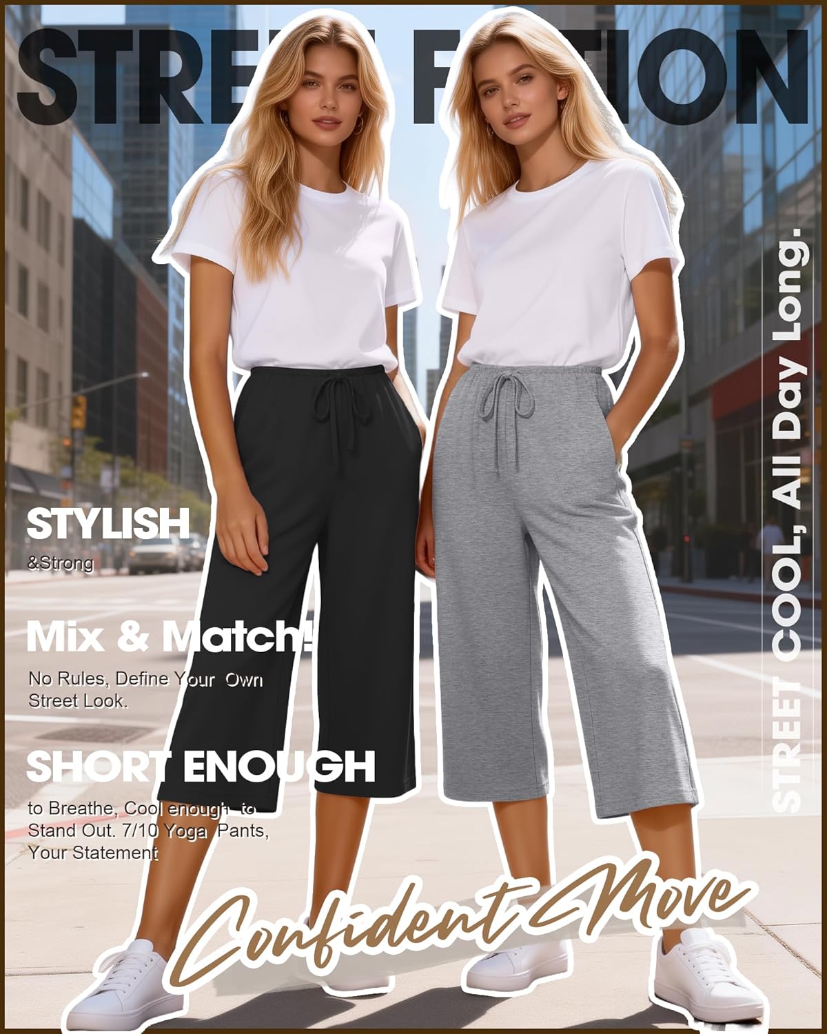 3 Pack Women's Capri Pants Drawstring Yoga Jogger Workout Sweatpants Straight Leg Pajama Trousers with Pockets - Image 3