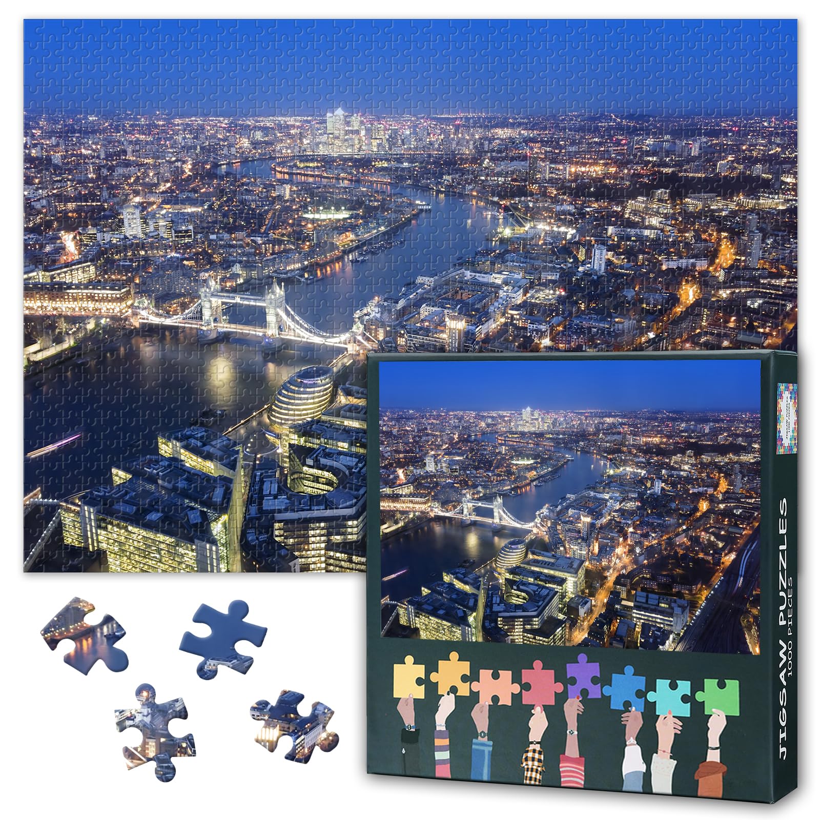 1000-Piece Jigsaw Puzzle Tower Bridge and Thames River - 50x70cm Puzzles for Adults, Aerial View of London At Night Cityscape Puzzles Unique Gift for Parlour Games โ image 1