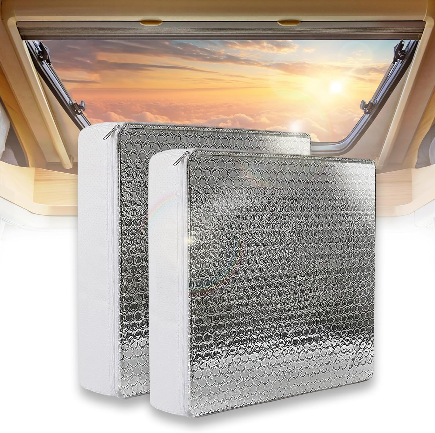 ESMING RV Vent Insulator 14"x14"x3" 2 Pack Universal fit Skylight Cover with Reflective Surface Skylight Shade for Sunroof, Energy Savings, Reduces Heat & Noise,Waterproof, Fits summer RV/Camper Vents