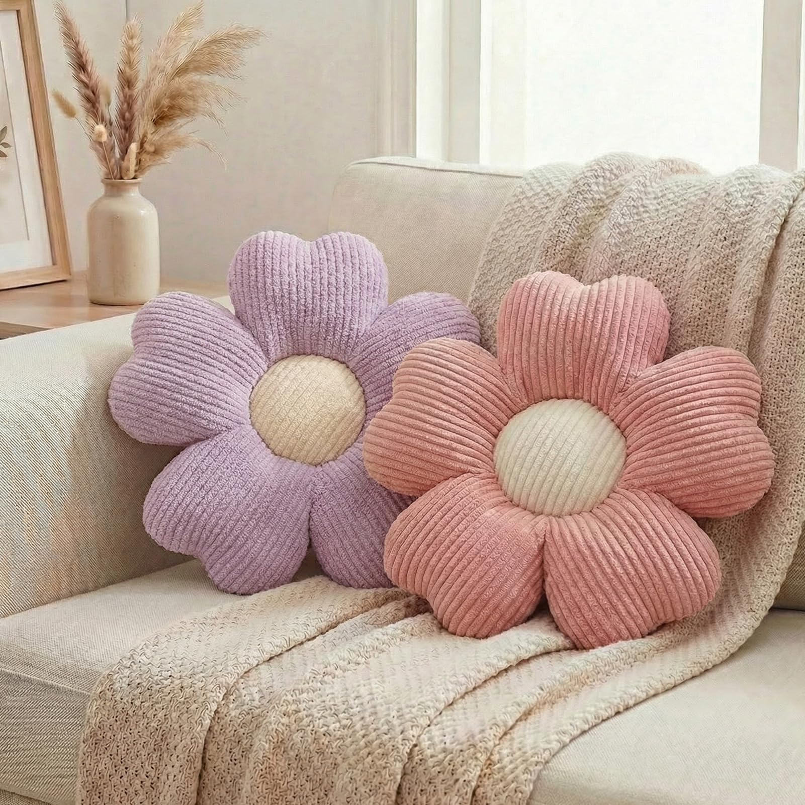 HonorHut Flower Cushion Cherry Blossoms Soft Seat Pads 2 Pieces Set Pink & Purple Aesthetic Teen Girl’s Room Decor
