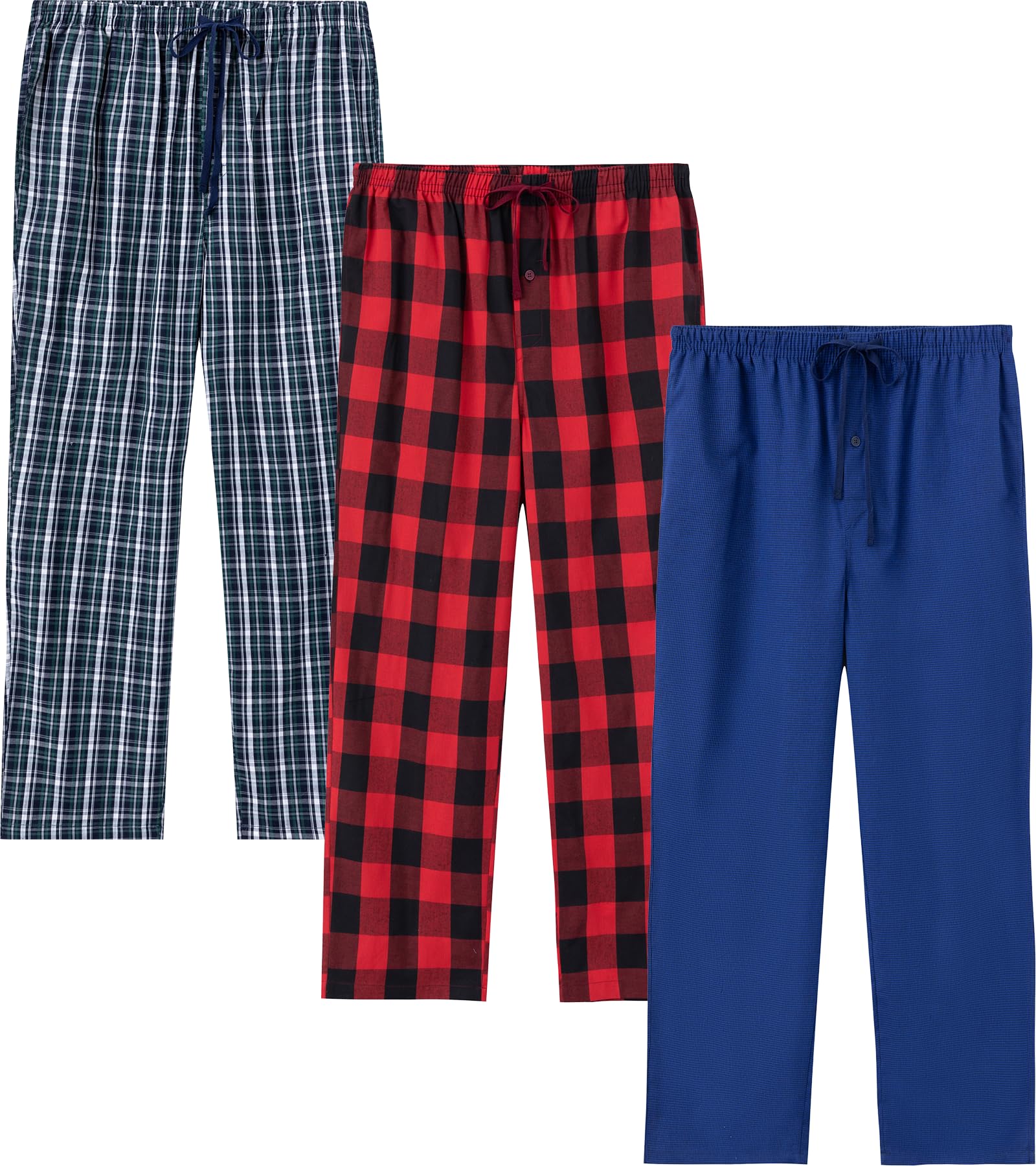 JupiterSecret Herren Baumwolle Pyjamahose Lang Schlafanzughosen für Herren Karierte Nachtwäsche 3er Packs