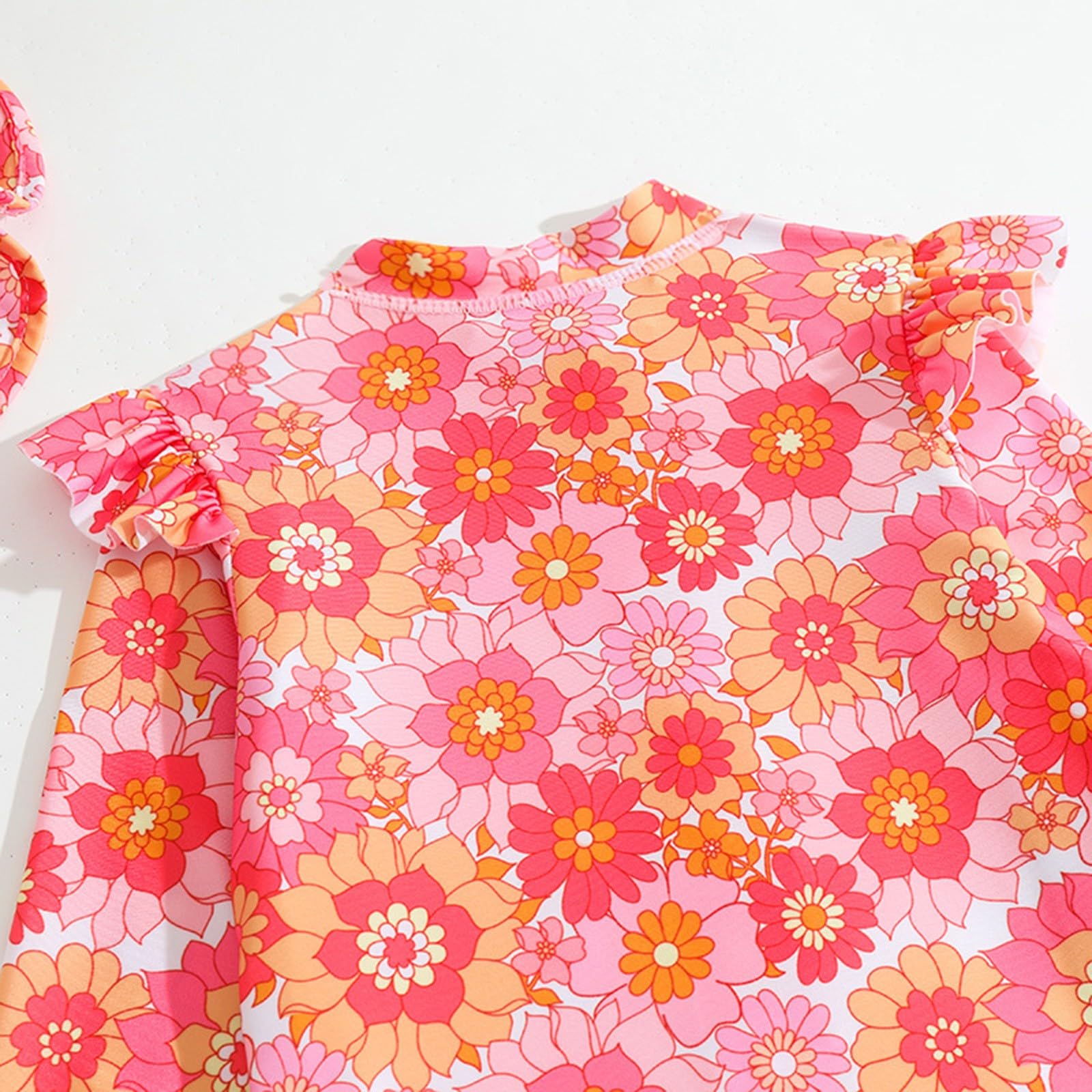 Generisch Bañador para niña, de manga larga, con estampado floral, traje de baño para playa, bikini con sombrero, 2 piezas