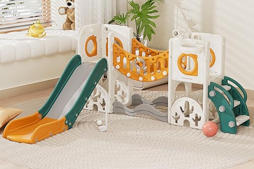 Juego de parque infantil con arco de escalada, juego de golf, tobogán y aro de baloncesto, juguetes para exteriores, equipo de jardín de plástico