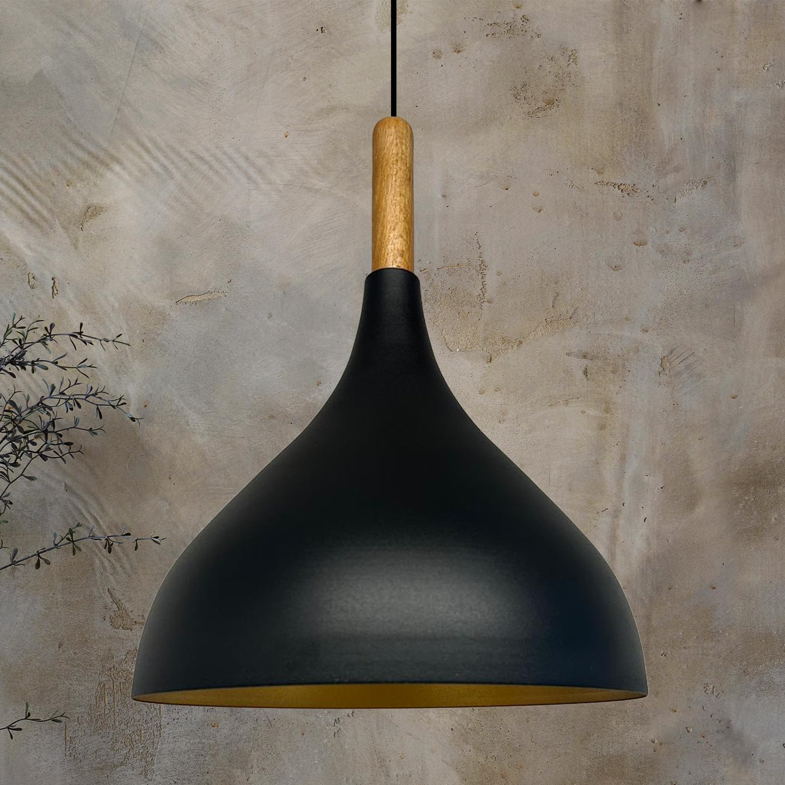 bamyum Industrial Pendant Lights 26 cm for Dining Room, Living Room Chandelier, E27 Metal with Wood Office Chandelier, Vintage Lamp for Bedroom, Kitchen, Corridor, Cafe, Bar, Restaurant, Black