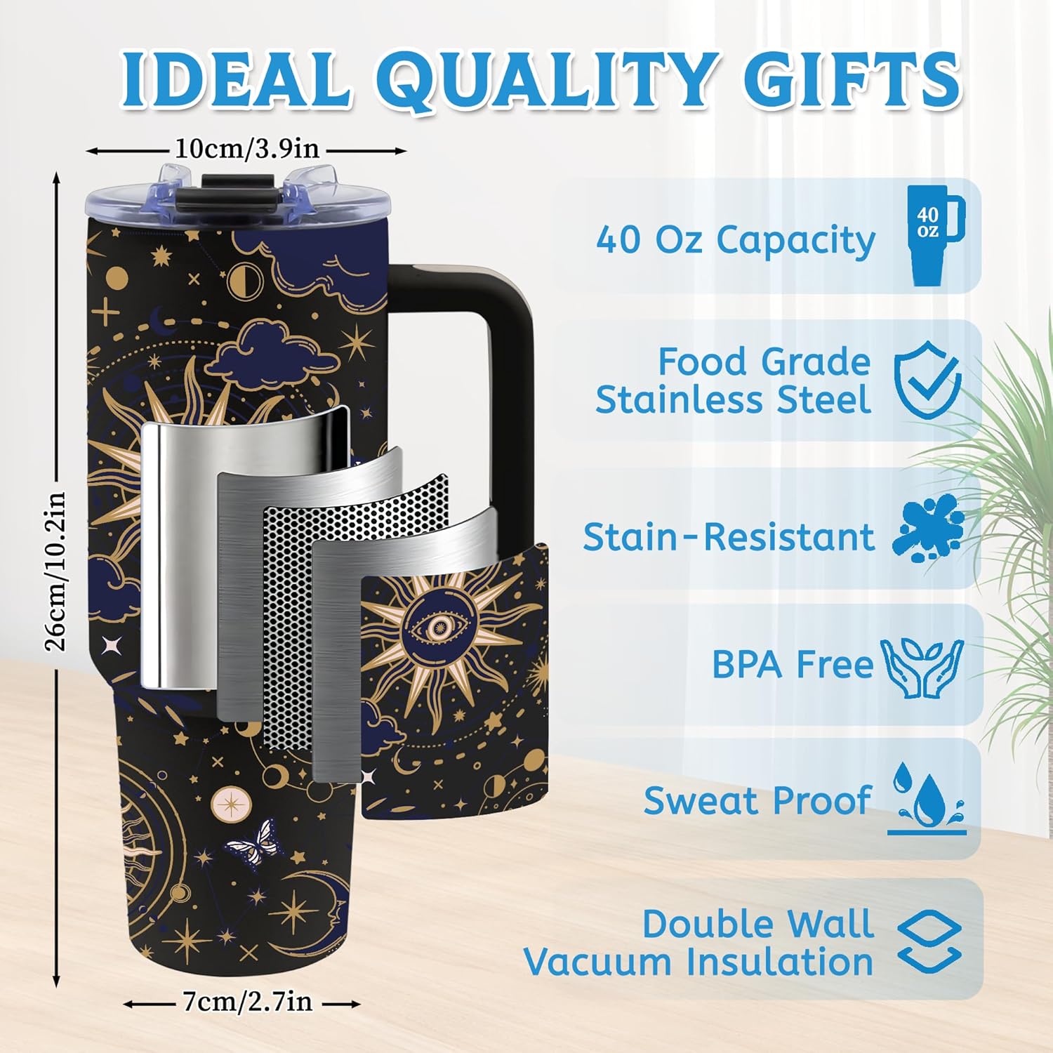 Tarot 40 oz Tumbler with Handle and Straw, Insulated Stainless Steel Witch Tumbler, Goth Style Gothic Cup, Witchy Gifts, Holiday, Birthday Gifts for Women, Best Friend, Daughter, Mom - Image 3