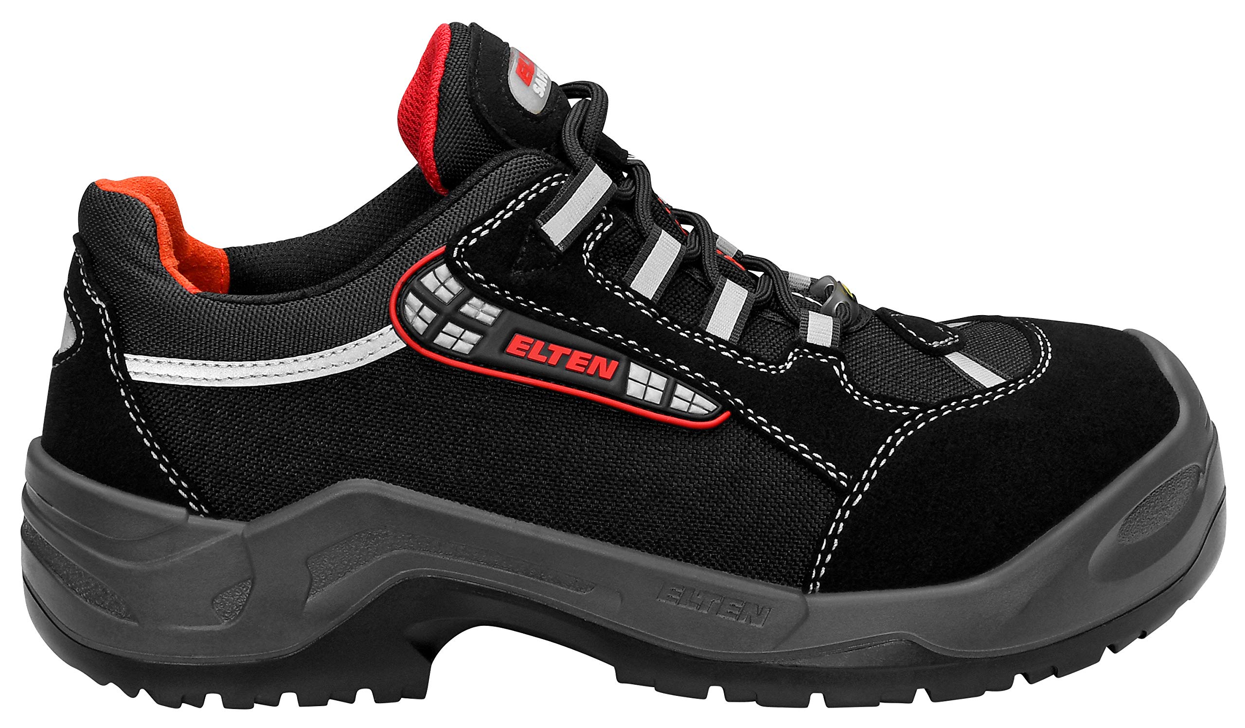 ELTEN Sicherheitsschuhe SENEX AL ESD S3, Damen und Herren, Textil, Aluminiumkappe (leichter als Stahlkappe), leicht, sportlich, Schwarz/Rot, Größe: 38