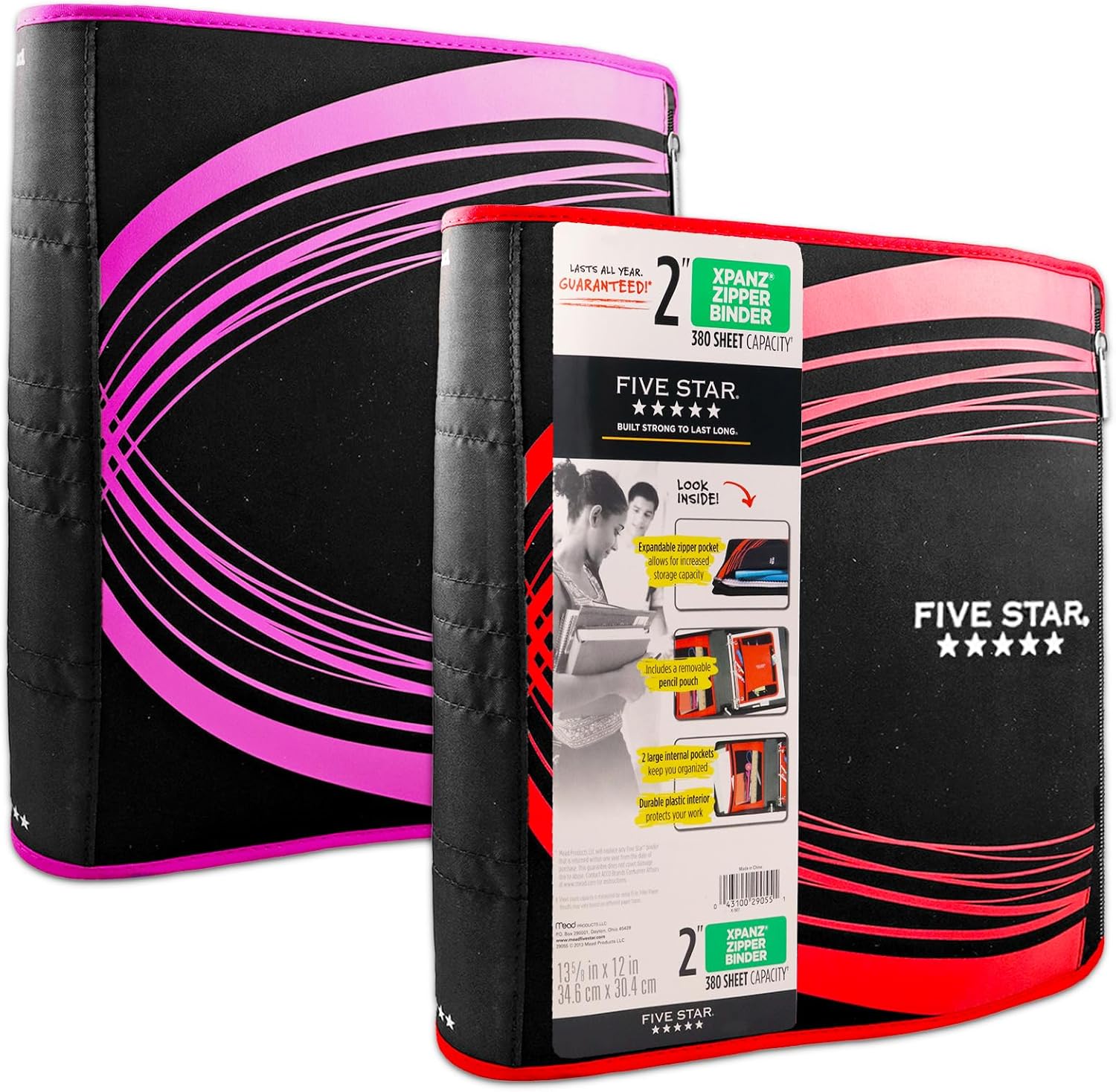 Five Star Zipper Binder 2 Pack Bundle with 2" Red and