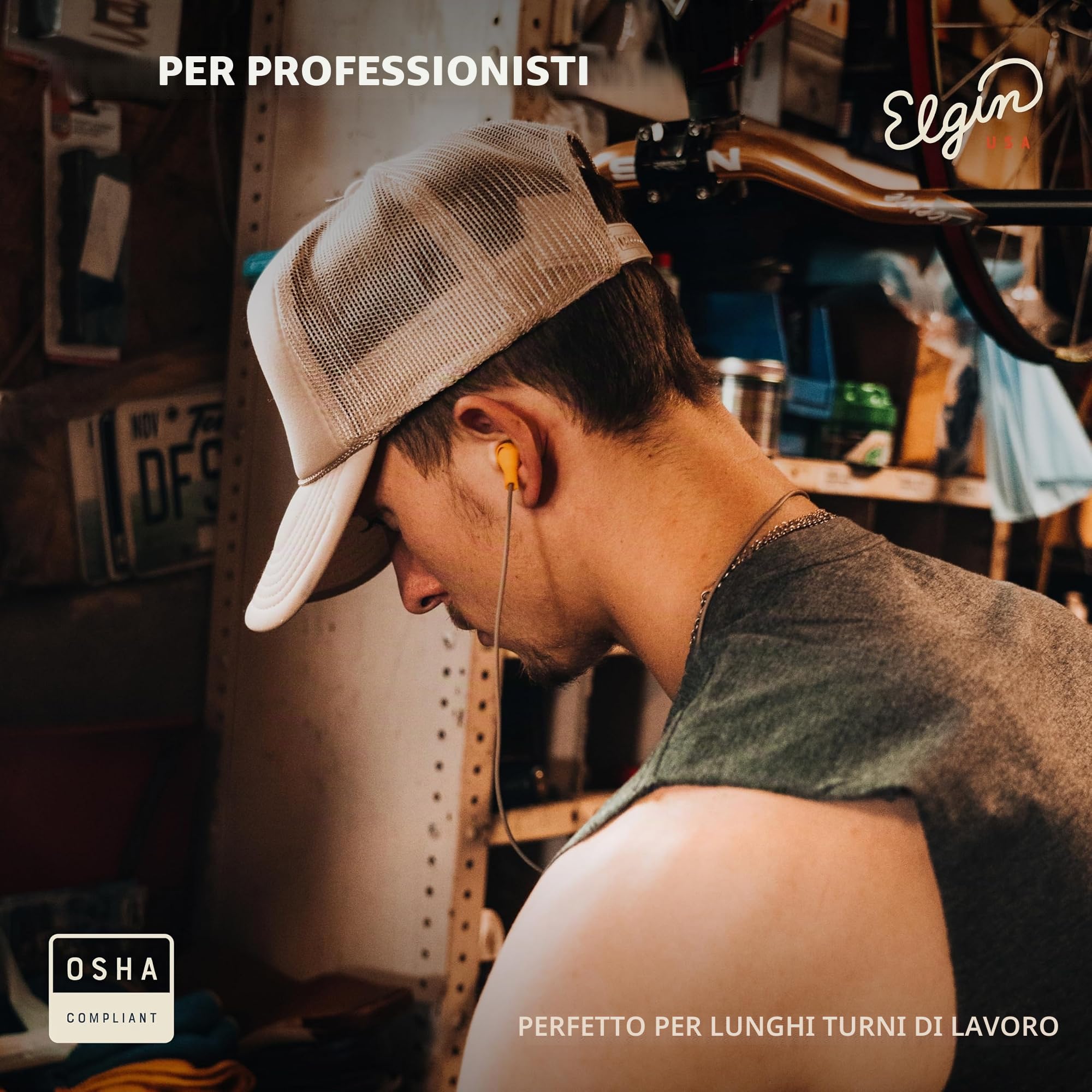 Elgin Ruckus - Auricolari Bluetooth wireless, 25 dB, riduzione del rumore, microfono con cancellazione del rumore, batteria 12 ore, IP65, protezione acustica conforme OSHA, sicurezza sul lavoro