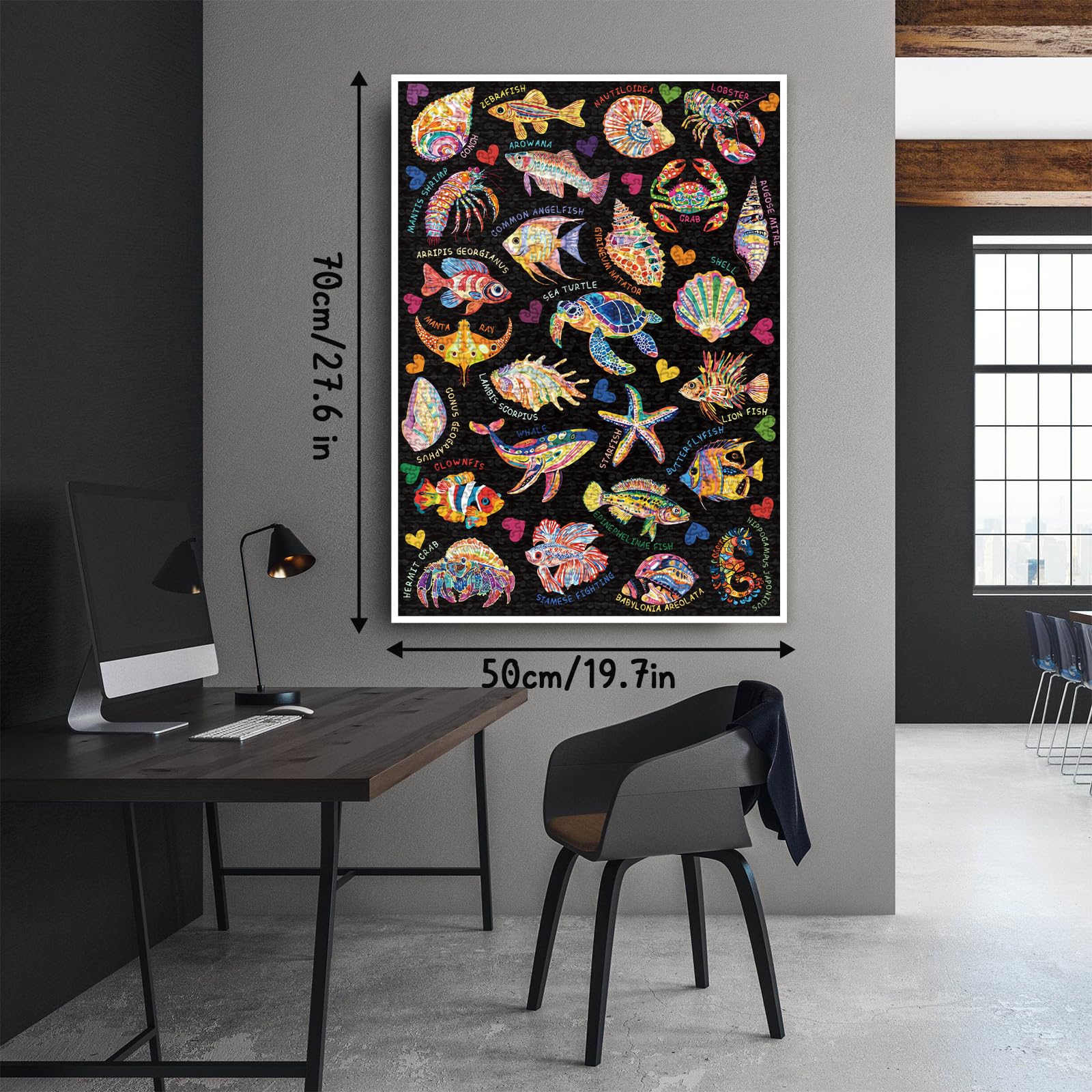 Ocean Animal Puzzle for Adults 1000 Pieces, Colorful Collage Jigsaw Puzzle, Fish Sea Turtle Whale Seashell Seahorse Marine Puzzle - Image 5