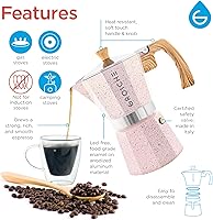 Vista 3 de Grosche Milano Moka Cafetera de espresso moca, cafetera greca para preparar café espresso percolado en estufa, rosa, 3 tazas